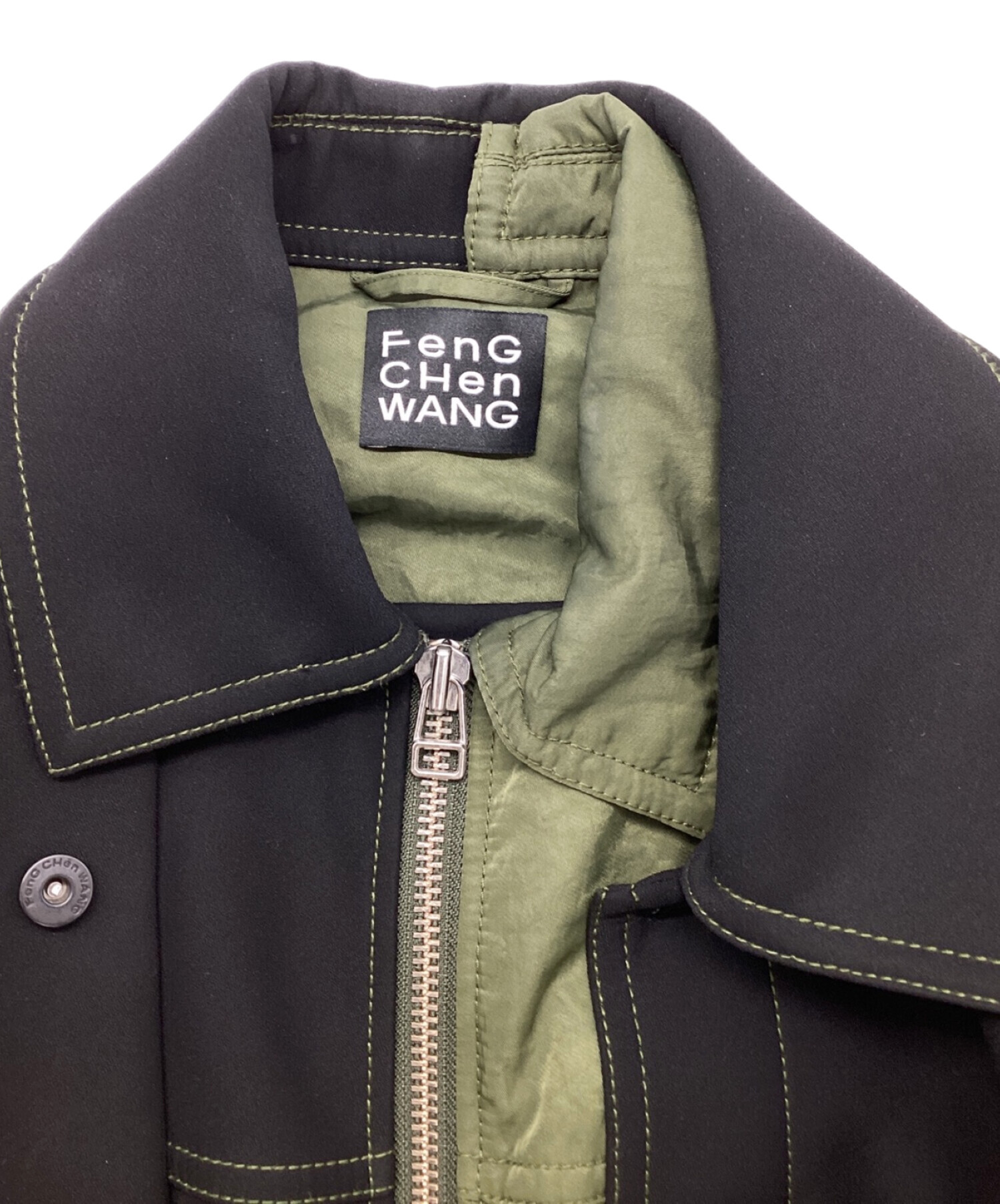 FENG CHEN WANG (フェンチェンワン) ドッキングジャケット カーキ×ブラック サイズ:M