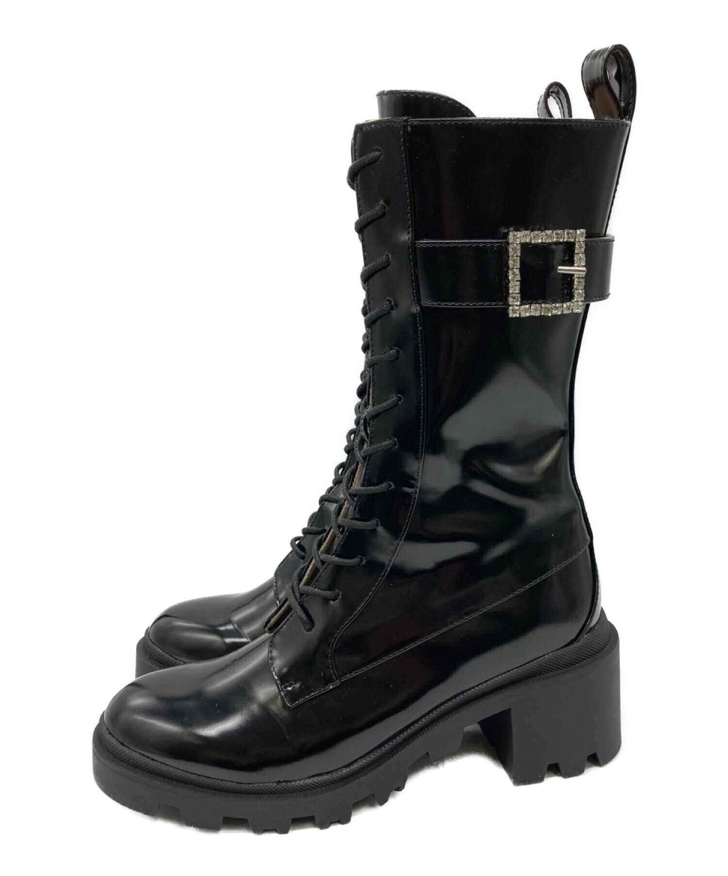 HER LIP TO (ハーリップトゥ) Crystal Buckle Lace-Up Boots ブラック サイズ:SIZE 36