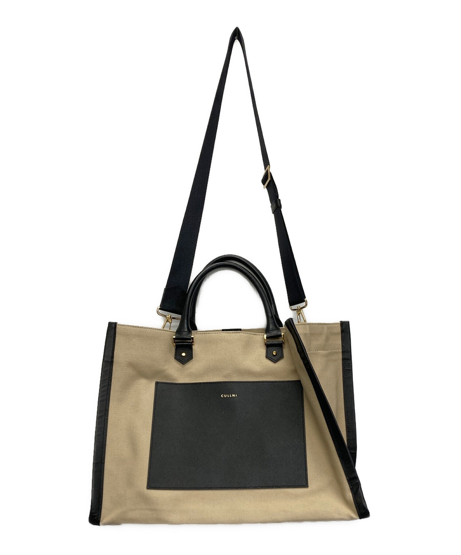 CULLNI (クルニ) Leather Trimmed Canvas Handbag ベージュ