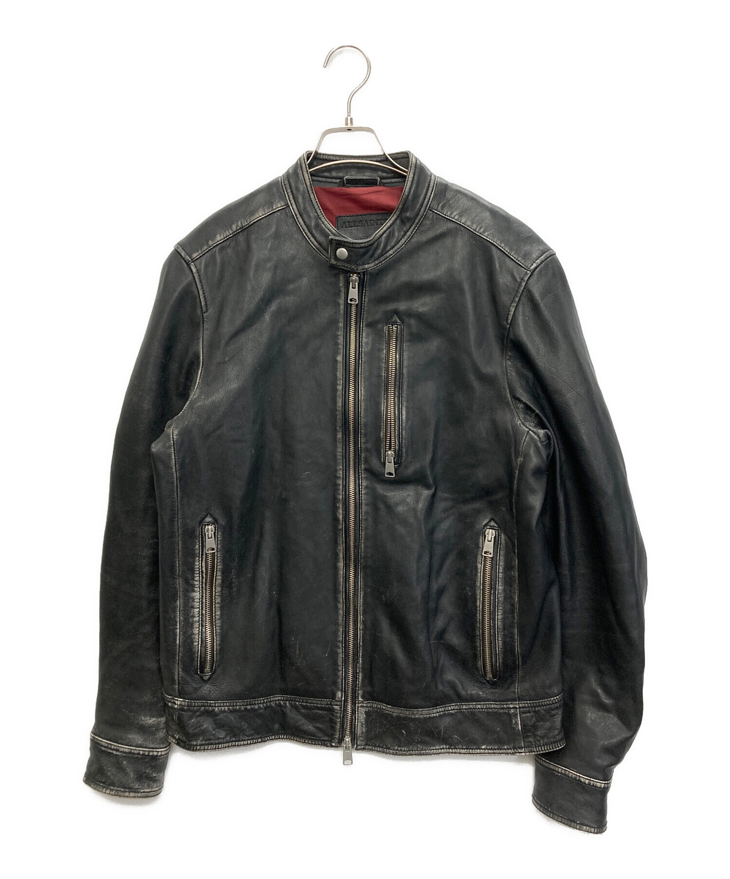 ALL SAINTS (オールセインツ) ユーズド加工レザーライダースジャケット ブラック サイズ:SIZE M