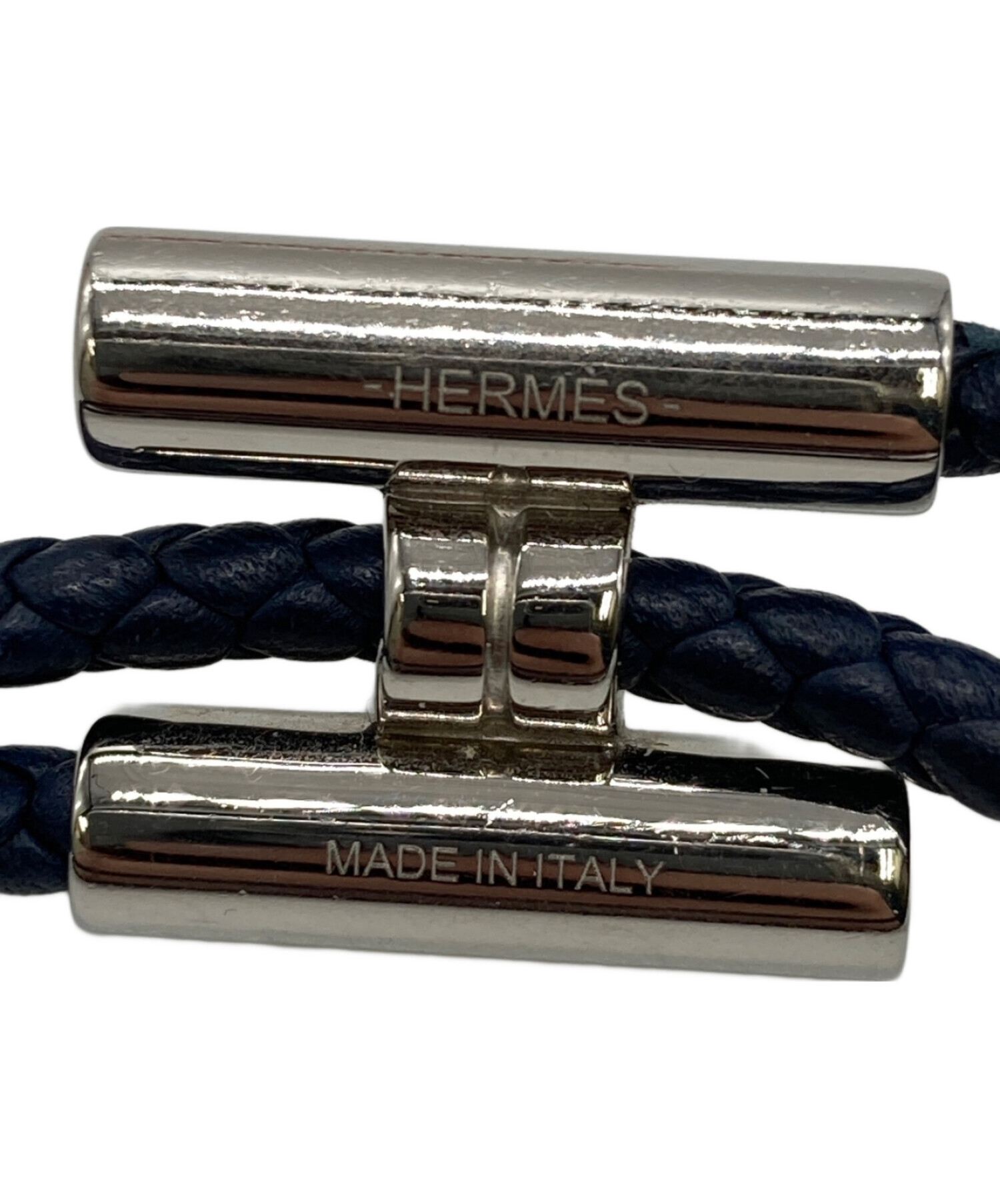 HERMES (エルメス) トゥルニトレッセレザーブレスレット ネイビー