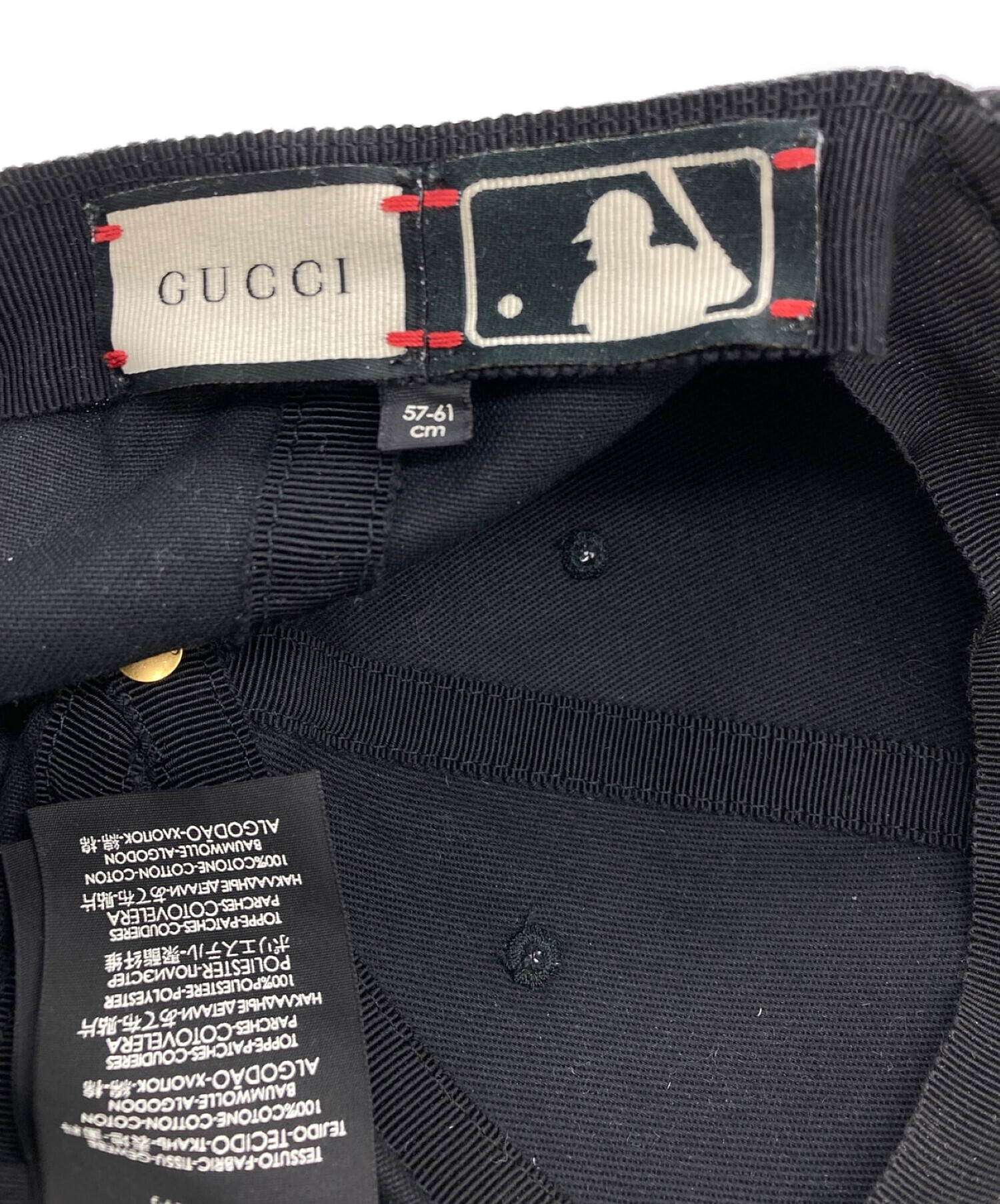 GUCCI (グッチ) NEW YORK YANKEES (ニューヨークヤンキース) バタフライ刺繍ベースボールキャップ ブラック