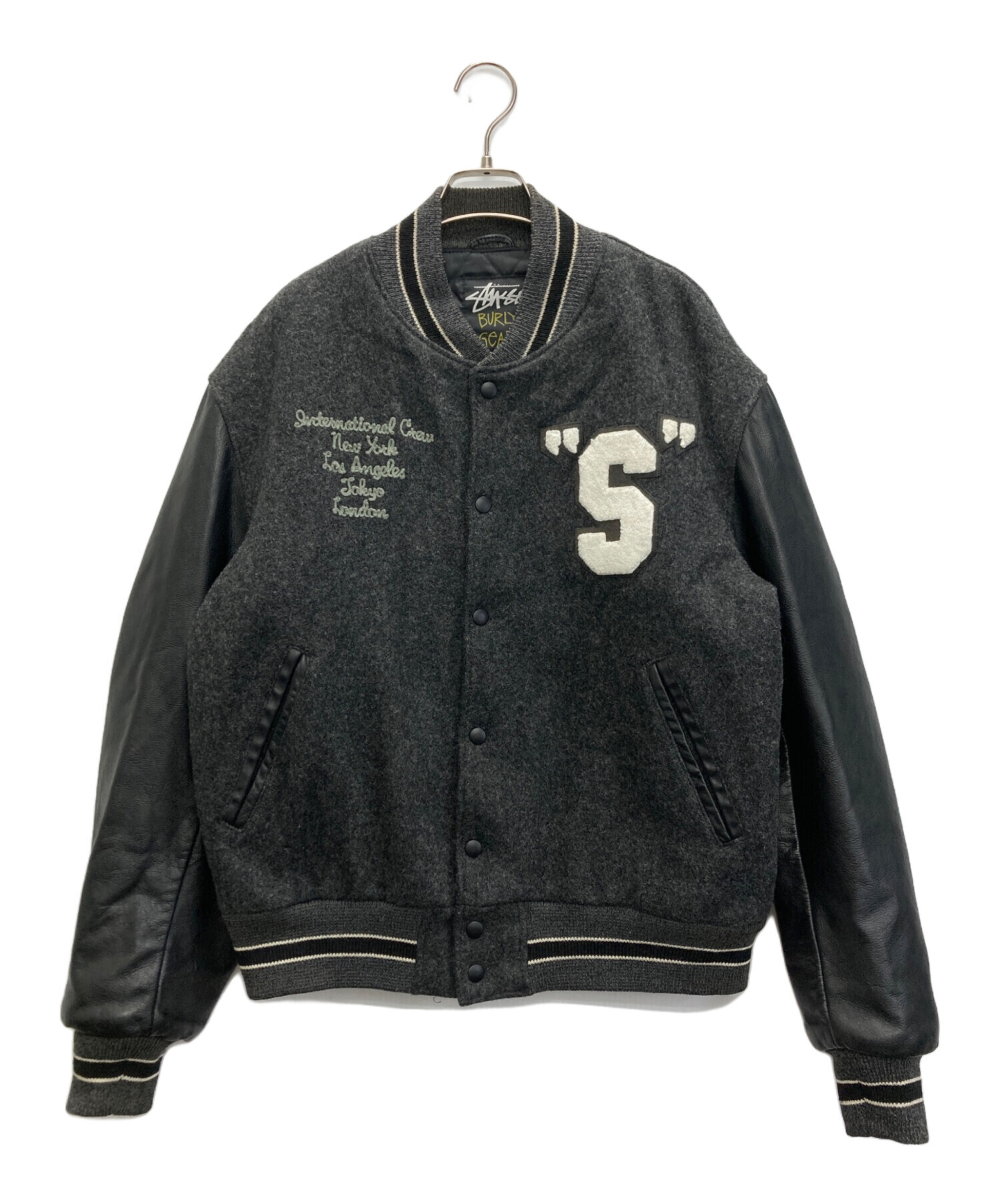 中古・古着通販】stussy (ステューシー) レザー切替バーシティジャケット グレー サイズ:SIZE L｜ブランド・古着通販  トレファク公式【TREFAC FASHION】スマホサイト