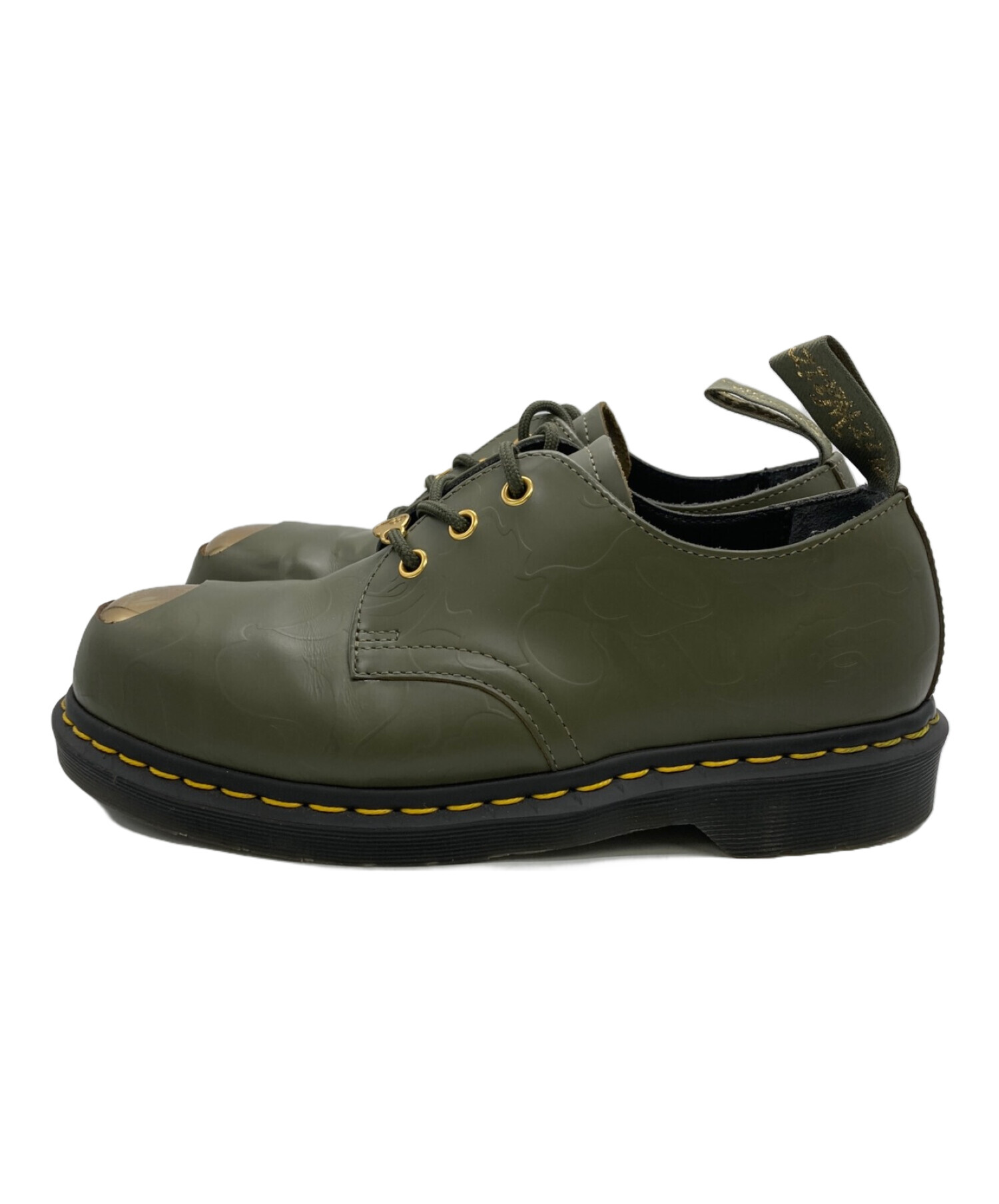 Dr.Martens (ドクターマーチン) A BATHING APE (アベイシングエイプ) コラボ3ホールレザーシューズ カーキ サイズ:UK6