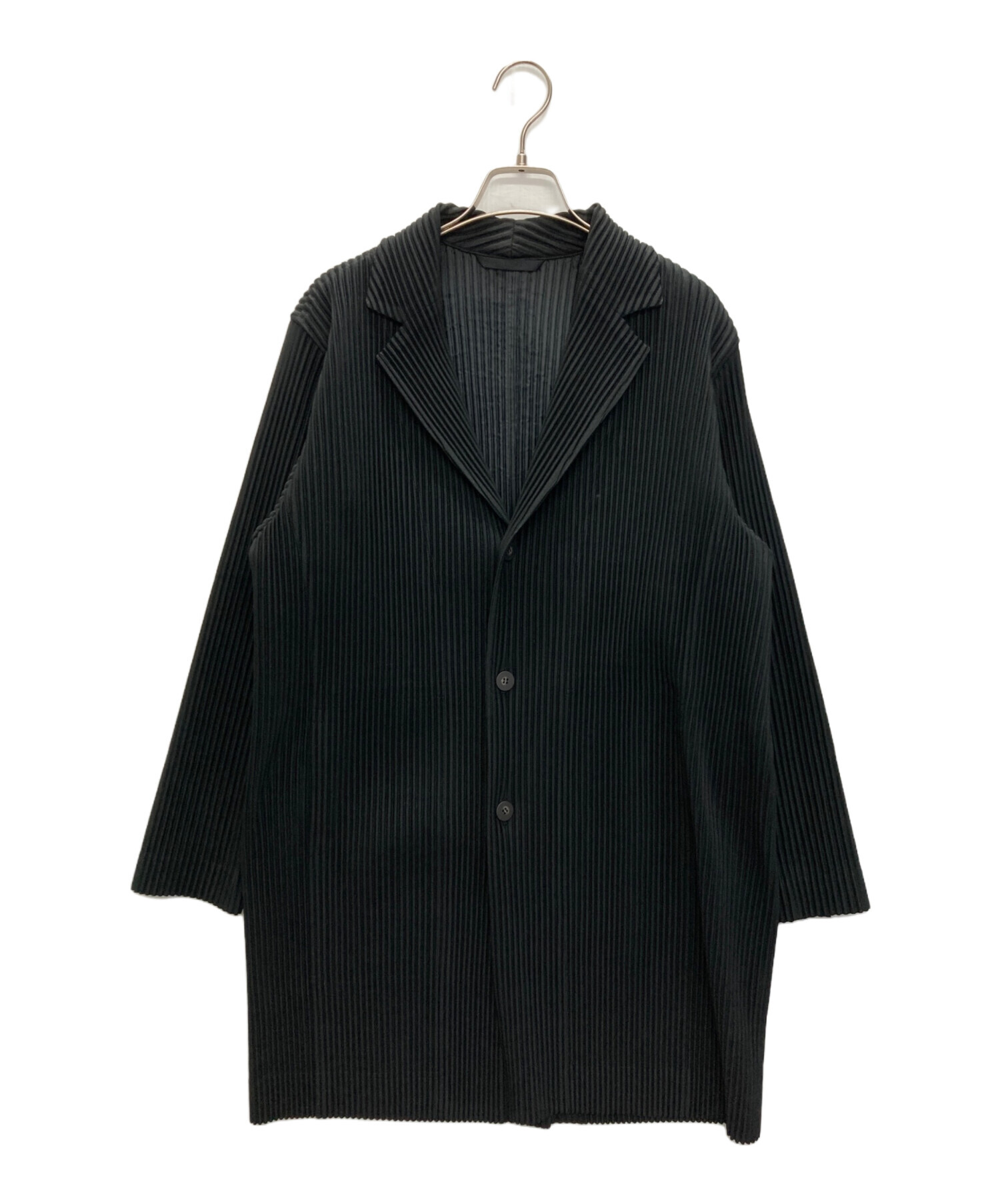 HOMME PLISSE ISSEY MIYAKE (オムプリッセ イッセイ ミヤケ) プリーツチェスターコート ブラック サイズ:SIZE 1