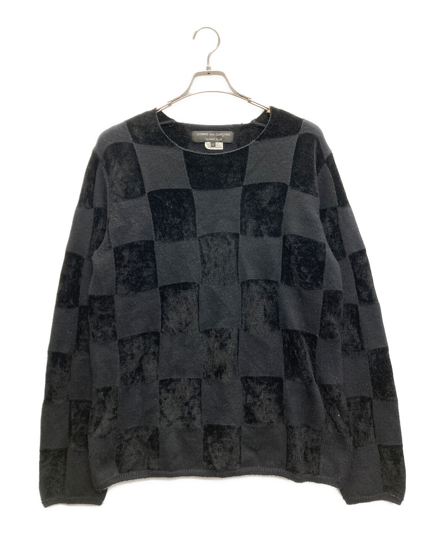 COMME des GARCONS HOMME PLUS (コムデギャルソンオムプリュス) CHECKERED PATTERN INTARSIA  KNIT ブラック サイズ:SIZE L