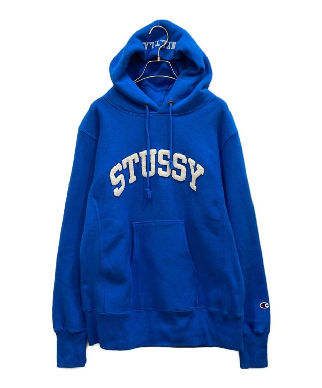 中古・古着通販】stussy (ステューシー) Champion REVERSE WEAVE (チャンピオンリバースウィーブ) ロゴ プルオーバー パーカー リバースウィーブ ブルー サイズ:M｜ブランド・古着通販 トレファク公式【TREFAC FASHION】スマホサイト