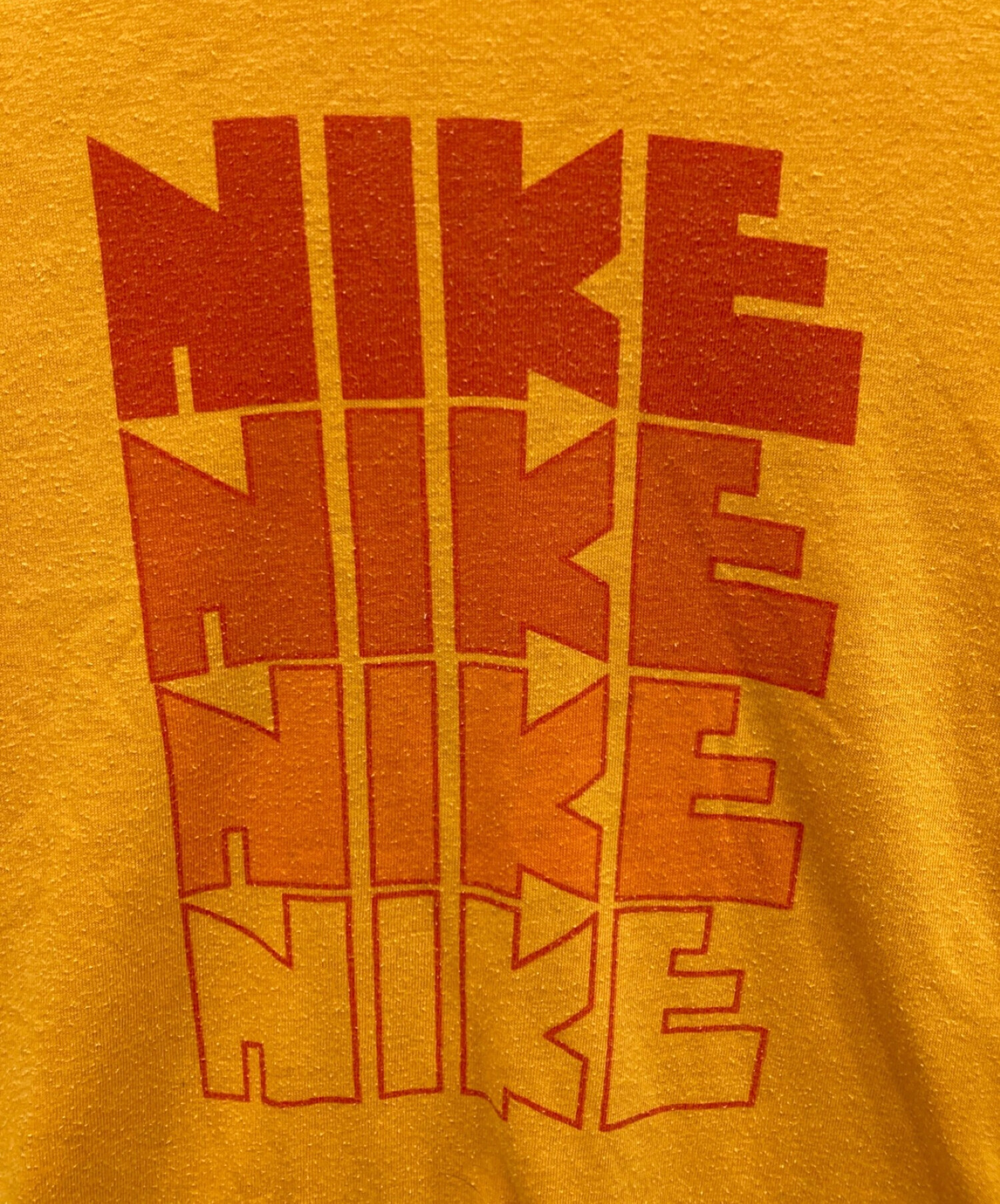 NIKE (ナイキ) 70’ｓ ゴツナイキ ビンテージ 4連プリントTシャツ オレンジタグ TM表記 イエロー サイズ:M