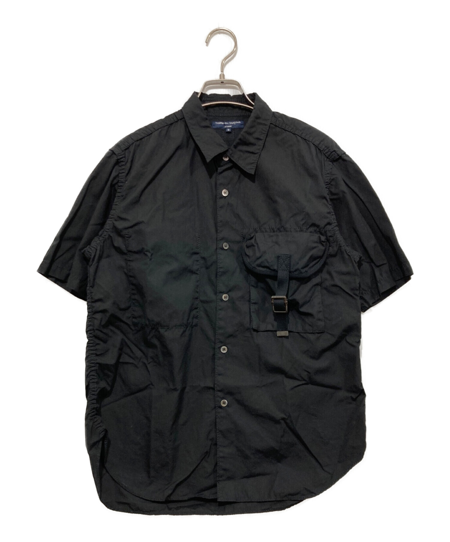 COMME des GARCONS HOMME (コムデギャルソン オム) 製品染めパッカリング半袖シャツ ブラック サイズ:S