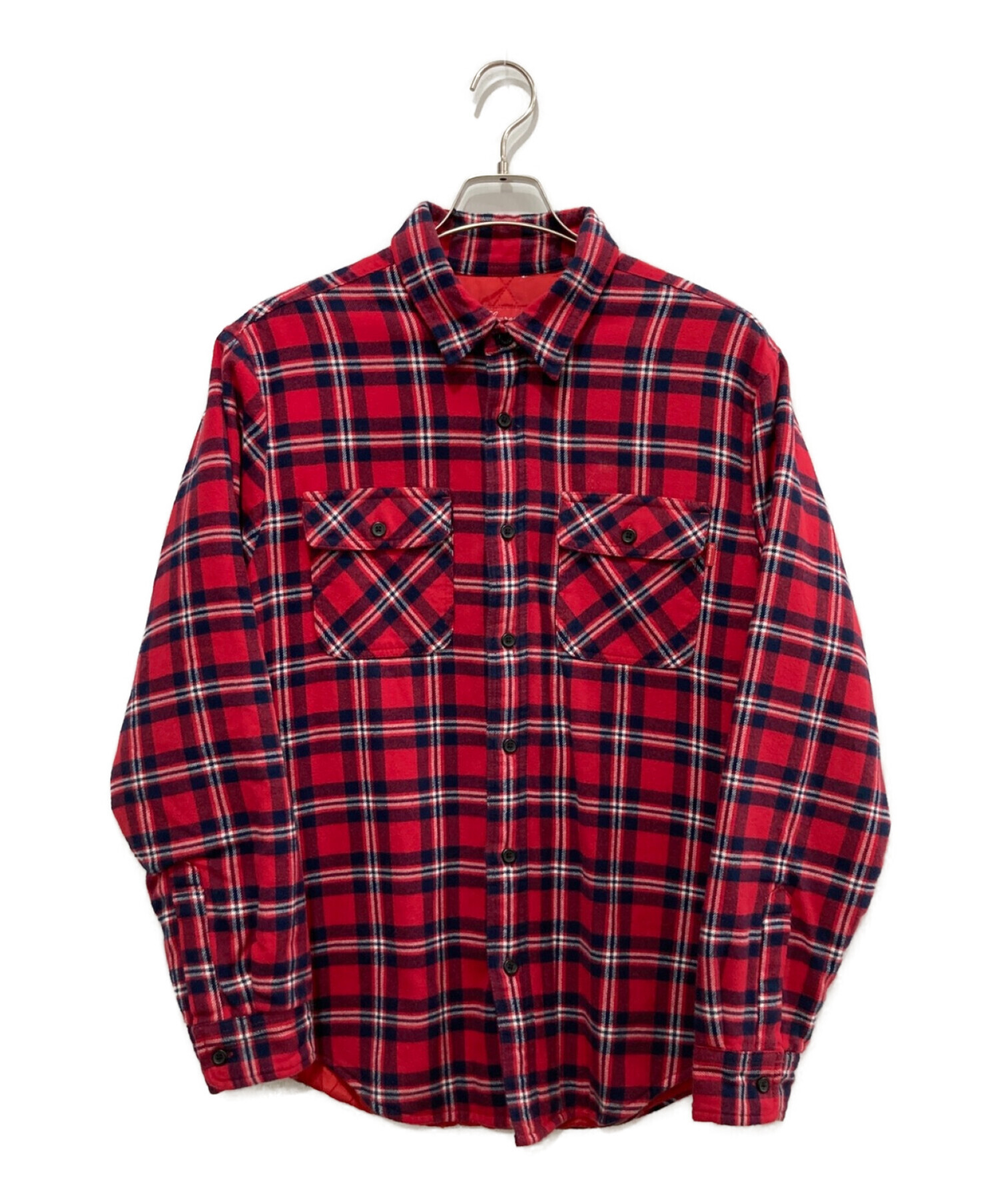 SUPREME (シュプリーム) quilted arc logo flannel shirt レッド×ネイビー サイズ:M