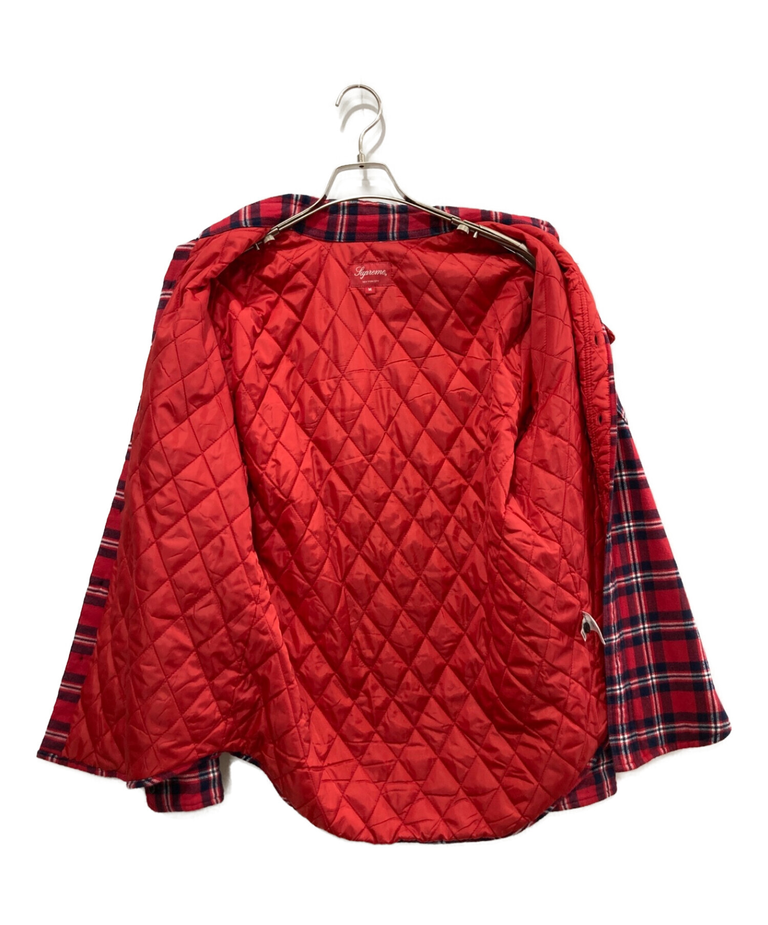 SUPREME (シュプリーム) quilted arc logo flannel shirt レッド×ネイビー サイズ:M