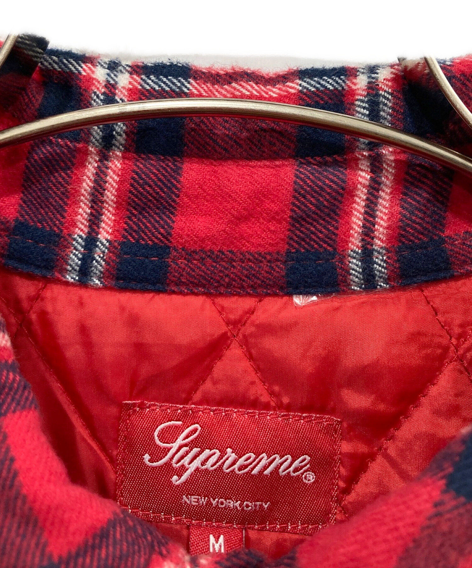 SUPREME (シュプリーム) quilted arc logo flannel shirt レッド×ネイビー サイズ:M