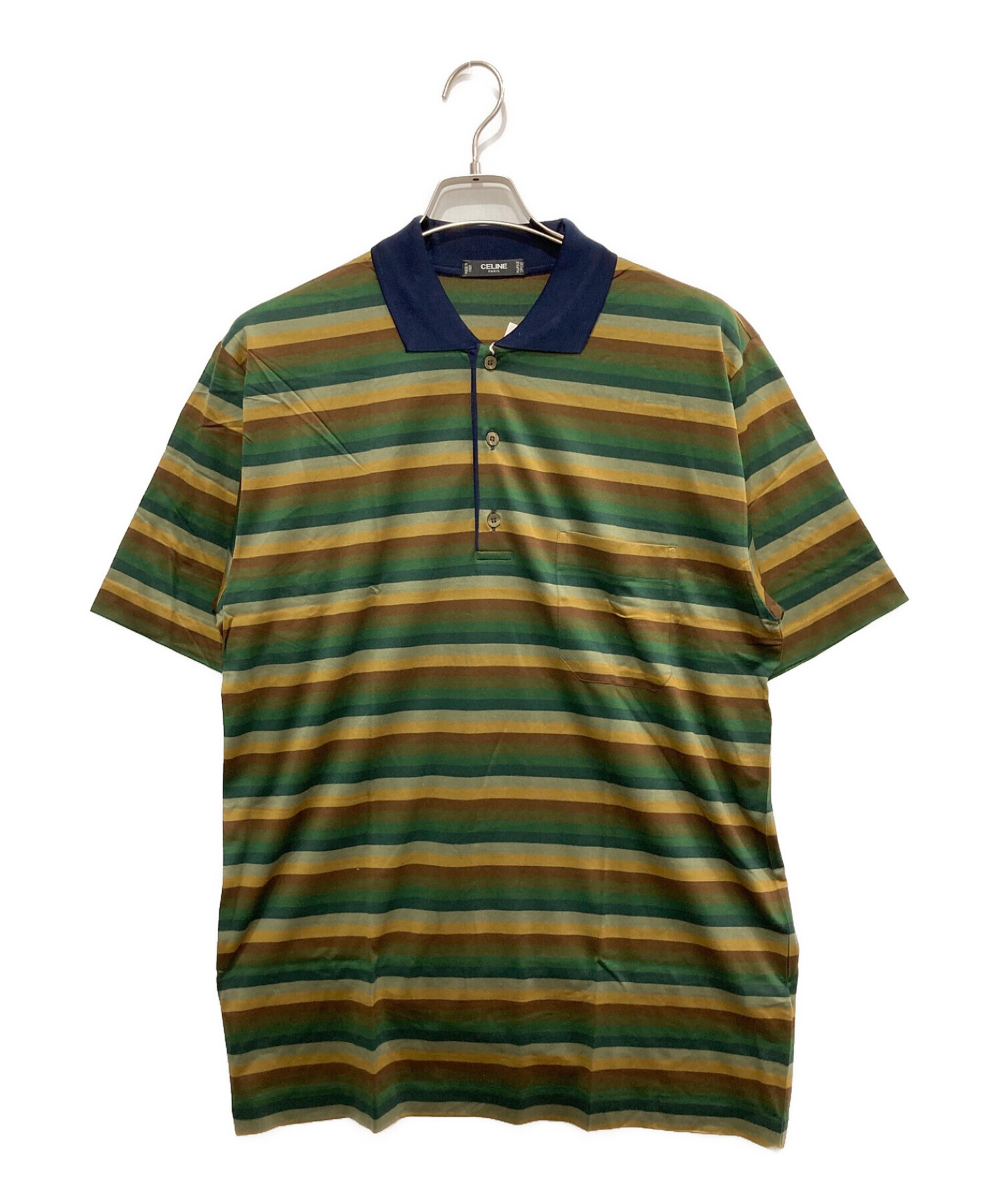 CELINE (セリーヌ) ポロシャツ/22-35-005-41 グリーン×ネイビー サイズ:L 未使用品