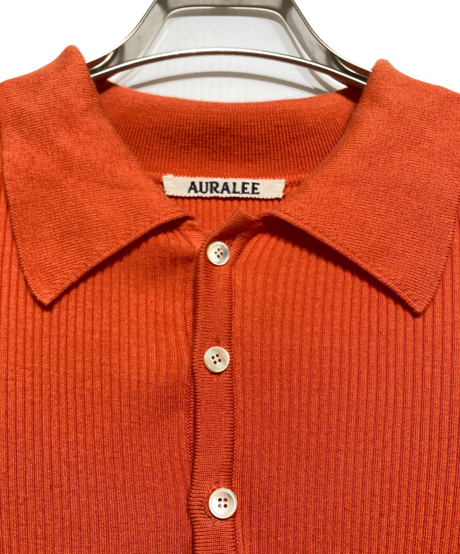 AURALEE (オーラリー) GIZA HIGH GAUGE RIB KNIT POLO(ギザ ハイ ゲージ リブ ニット ポロ) オレンジ