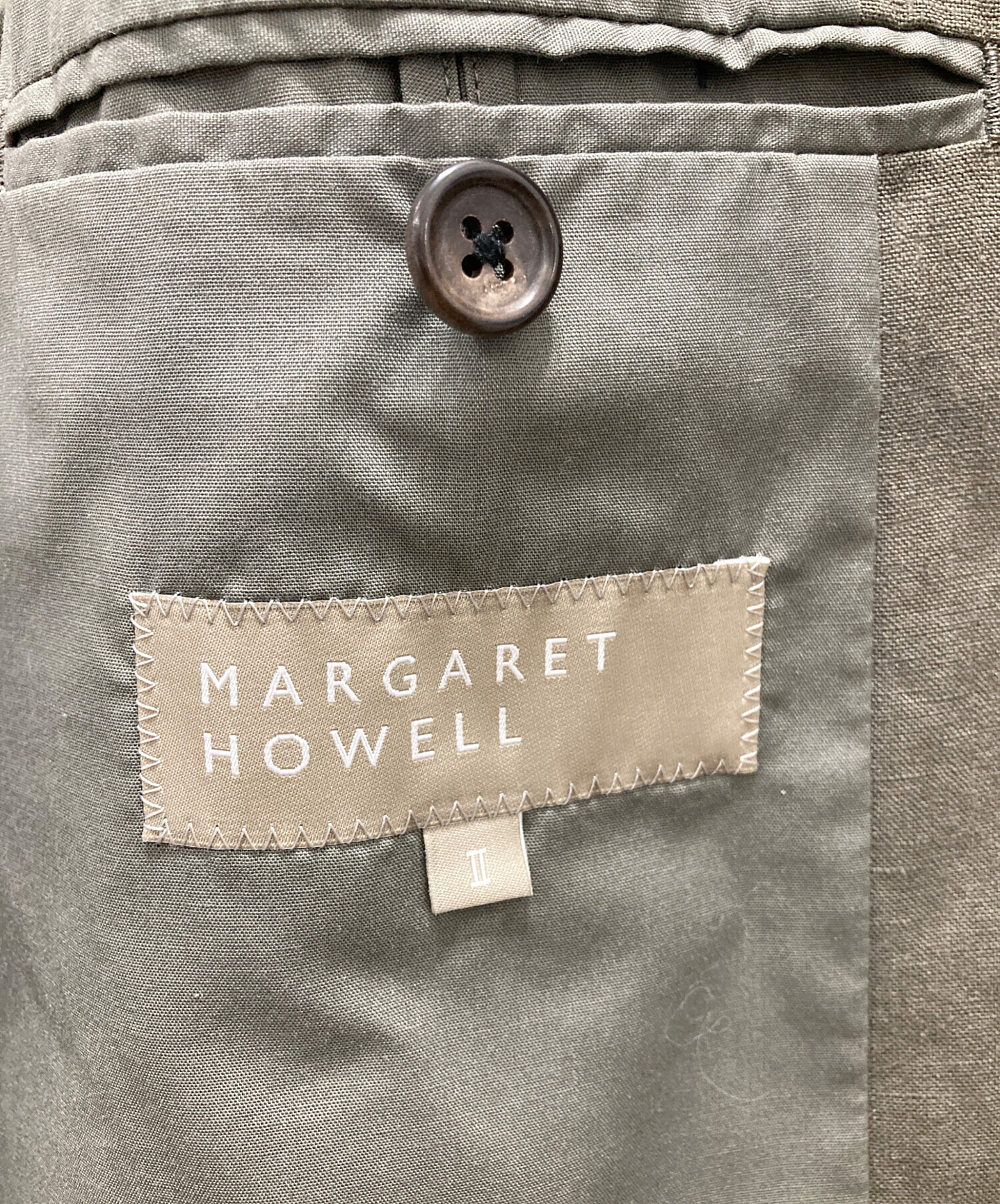 中古・古着通販】MARGARET HOWELL (マーガレットハウエル) リネンテーラードジャケット カーキ サイズ:Ⅱ｜ブランド・古着通販  トレファク公式【TREFAC FASHION】スマホサイト