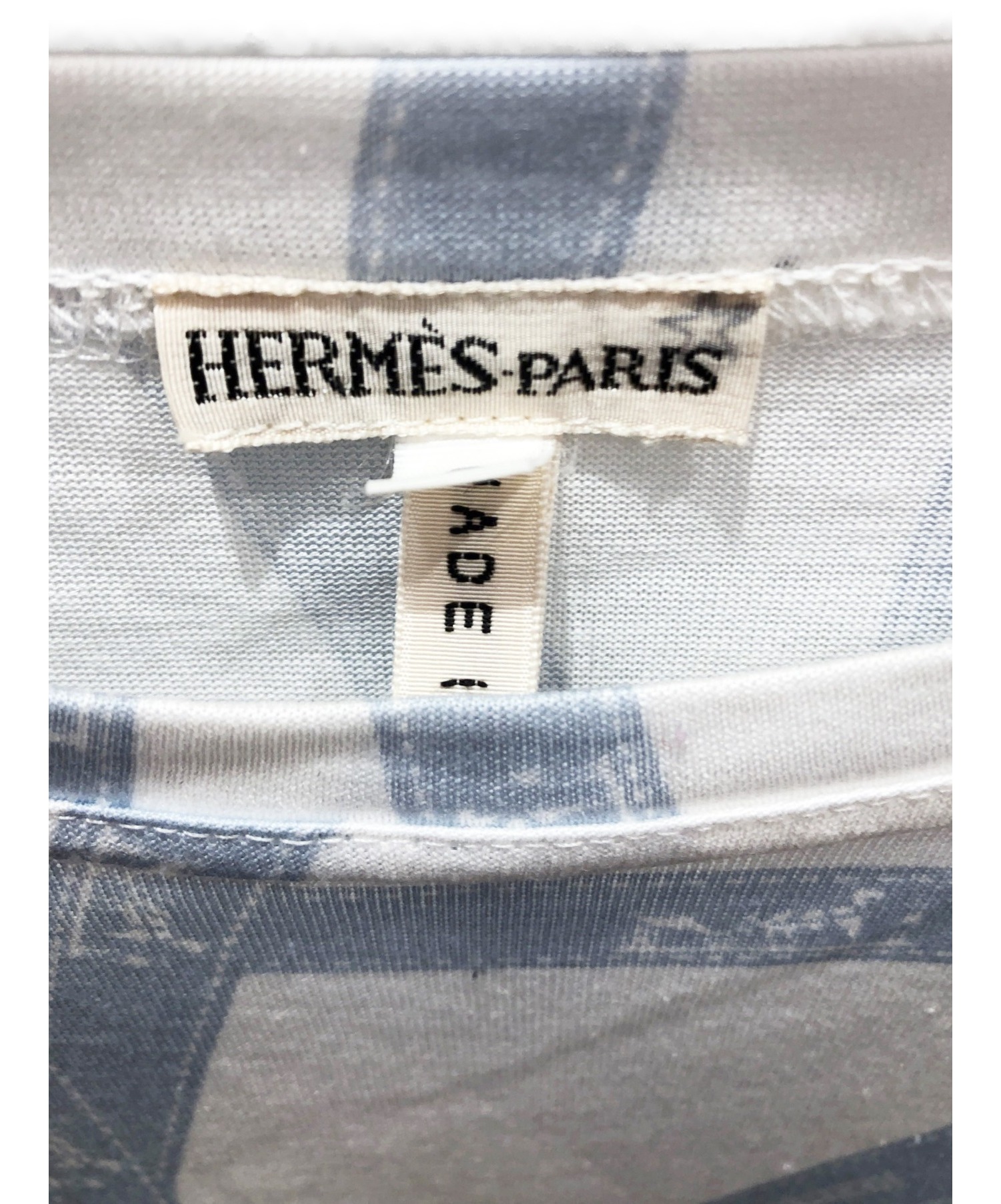 HERMES (エルメス) リボンTシャツ ホワイト×スカイブルー サイズ:S