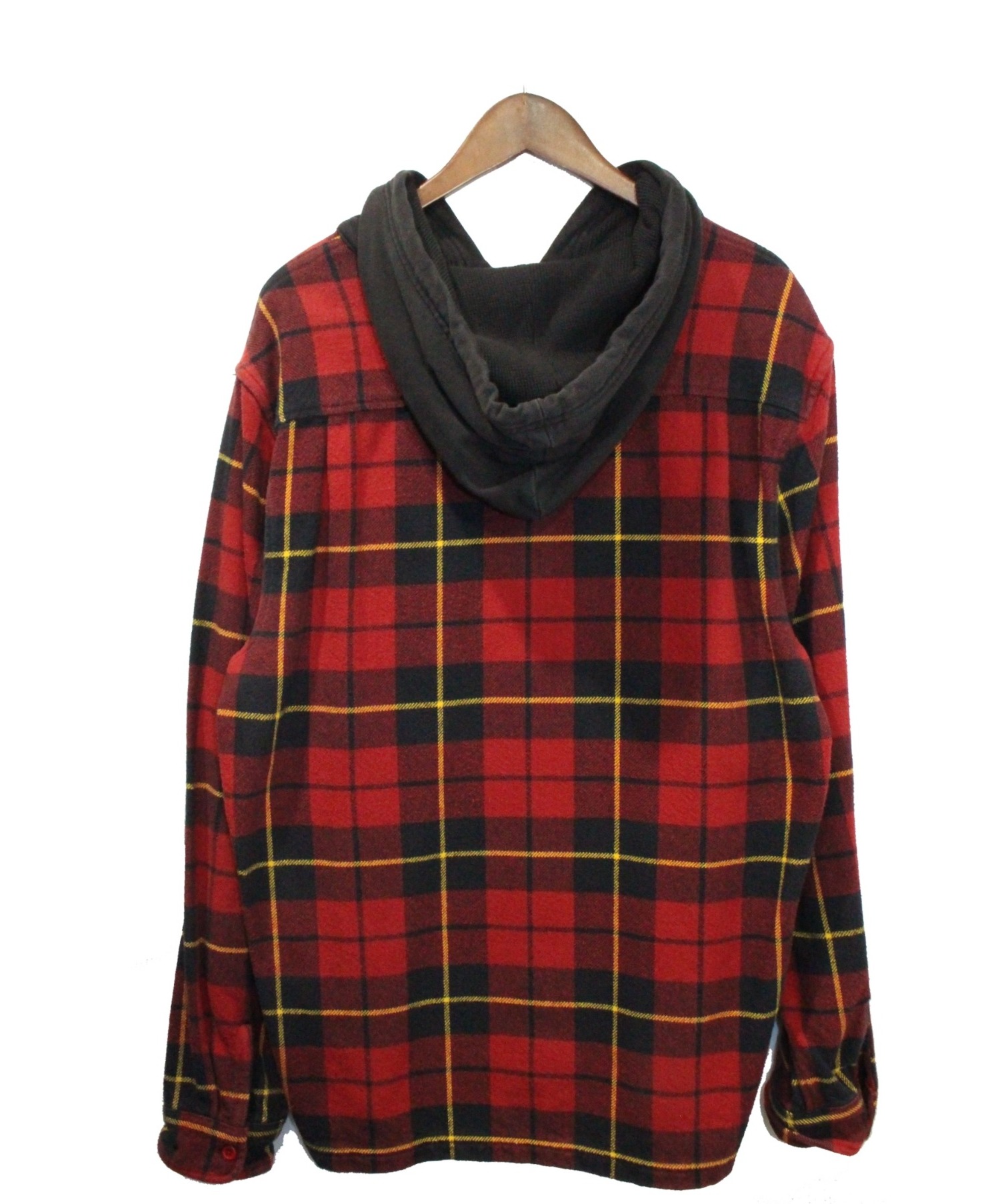 Supreme (シュプリーム) Hooded Plaid Half Zip Shirt レッド サイズ:M