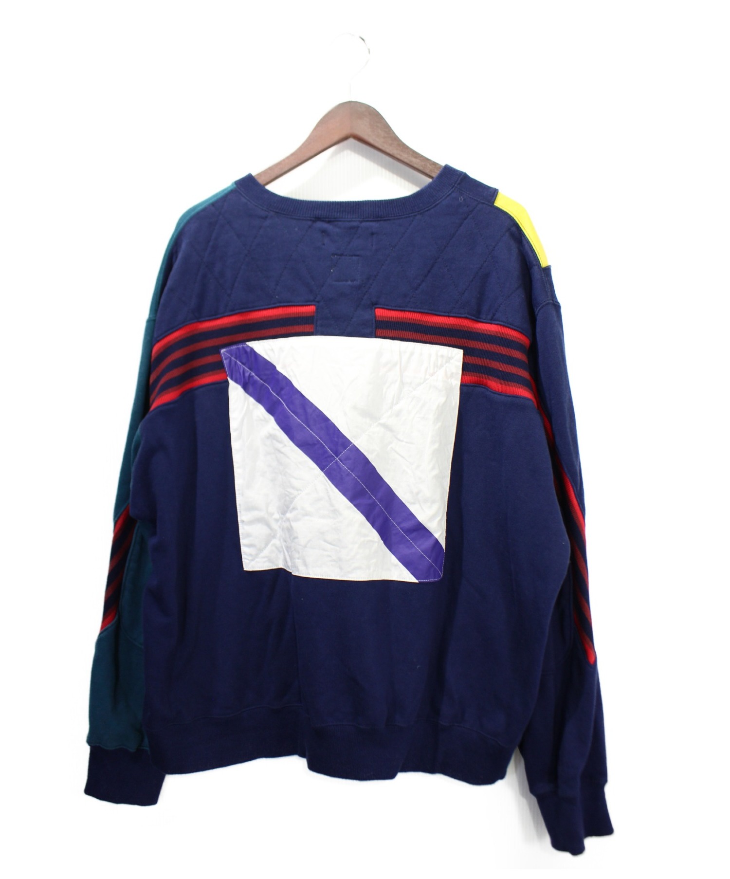 FACETASM (ファセッタズム) RUGBY MIX RIB SWEAT SHIRT ネイビー×グリーン サイズ:M