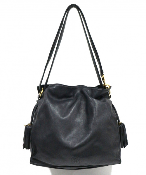 ロエベ ハンドバッグ アナグラム レザー 革 ブラック 黒 ゴールド金具 タッセル 普段使い レディース 女性 LOEWE hand bag black leather