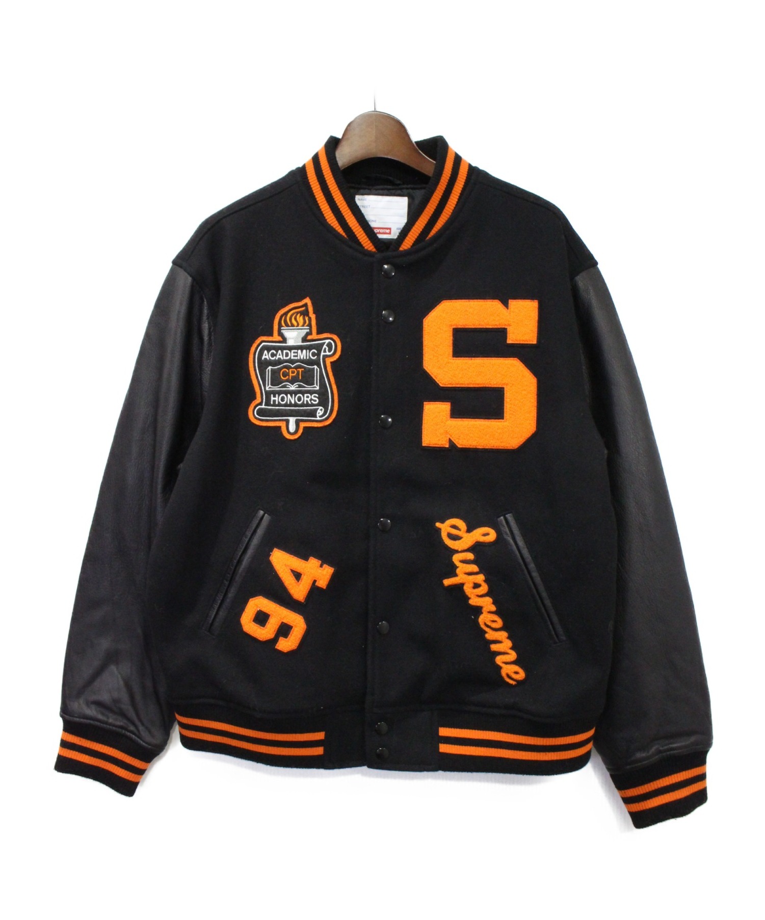 Supreme (シュプリーム) Team Varsity Jacket ブラック×オレンジ サイズ:Ｌ