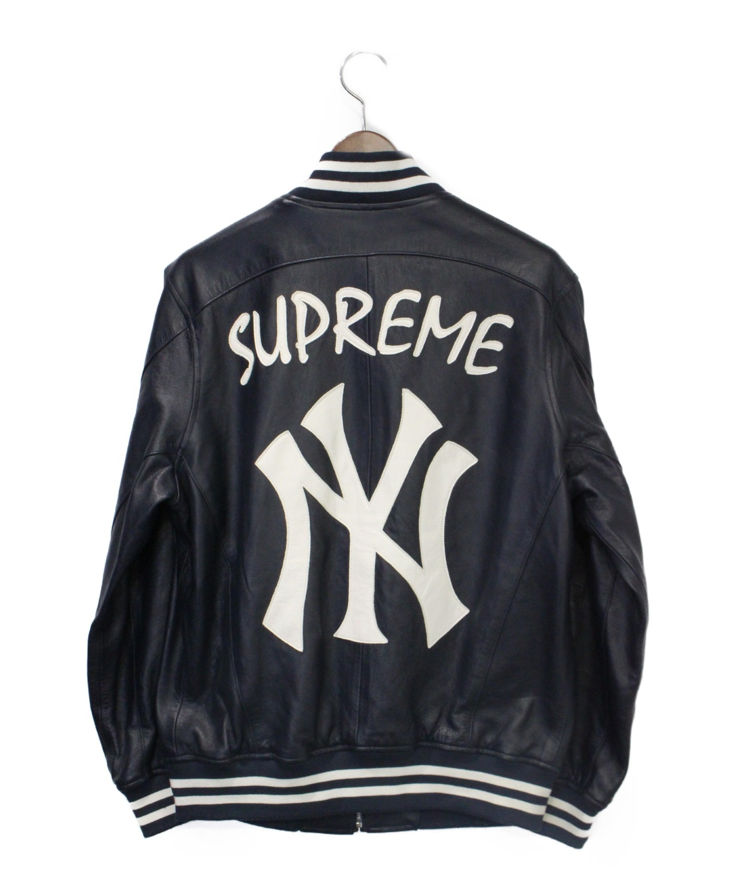 supreme leather varsity jacket Mサイズ　ブラック