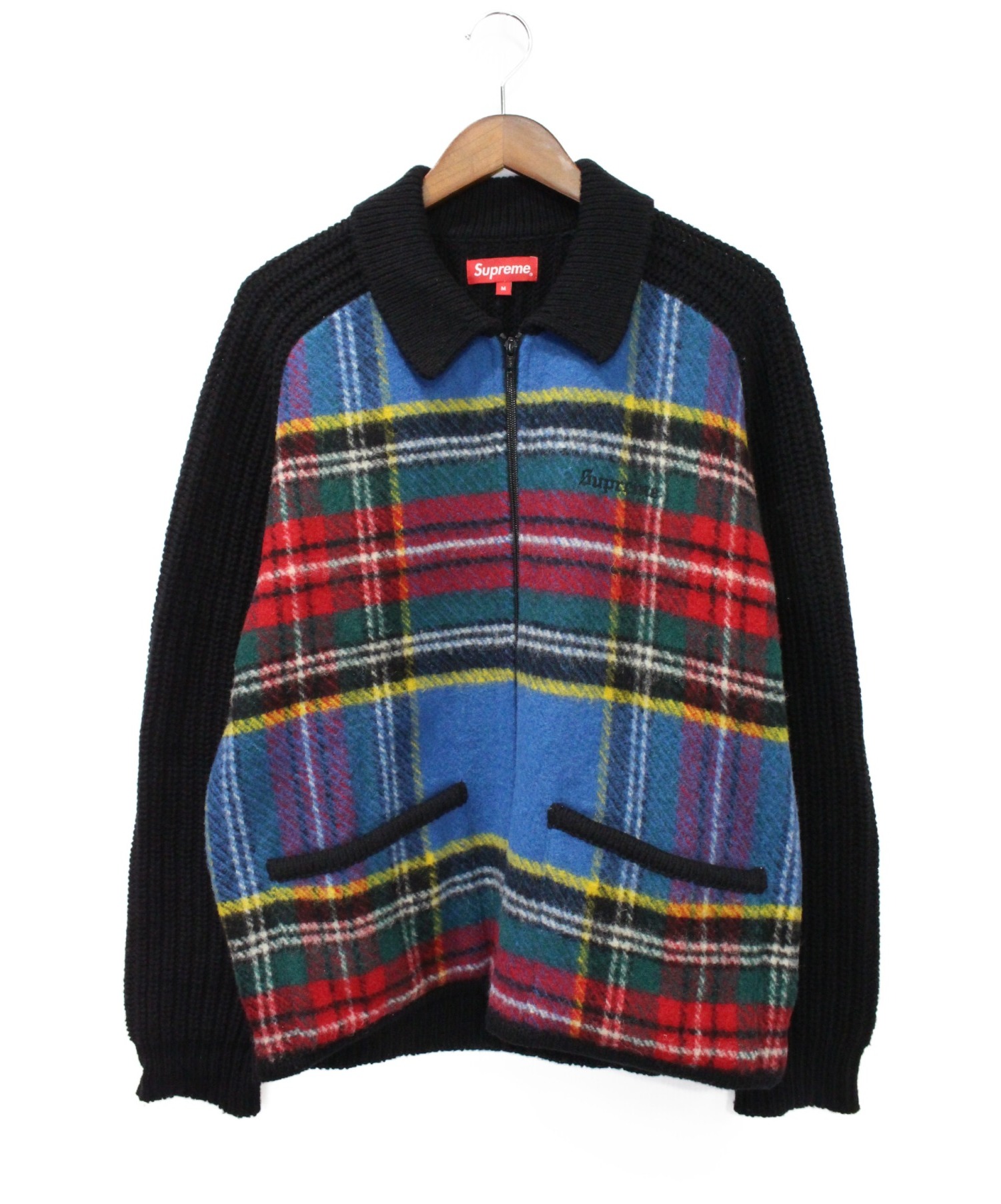 Supreme (シュプリーム) Plaid Front Zip Sweater ブラック×レッド サイズ:M