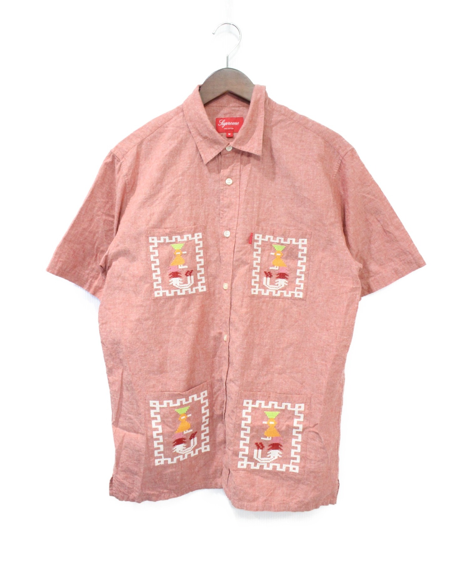 Supreme (シュプリーム) 刺繍半袖 キューバシャツ レッド サイズ:Ｍ