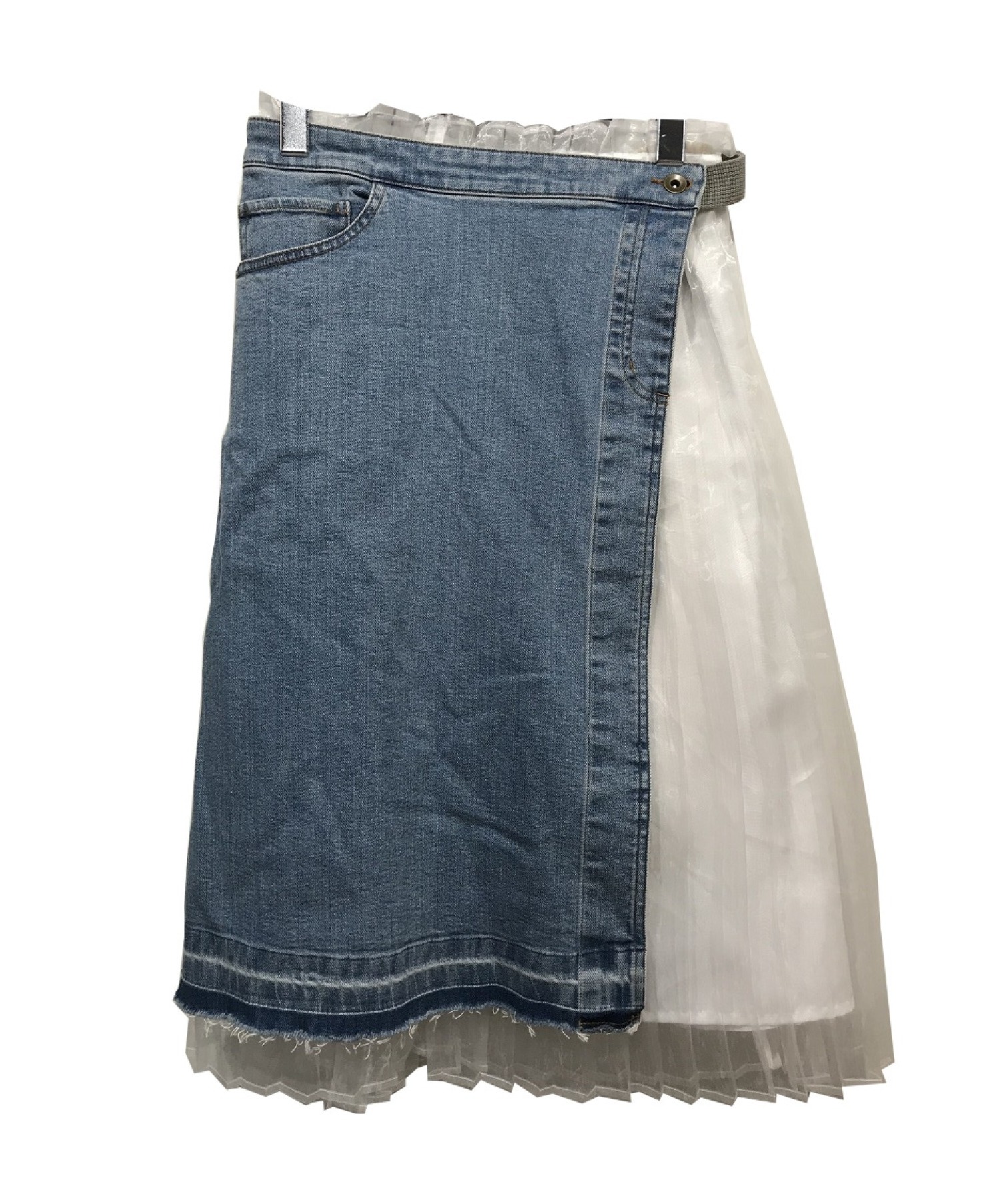 MUVEIL (ミュベール) デニムサロン付プリーツスカート ブルー×ホワイト サイズ:38