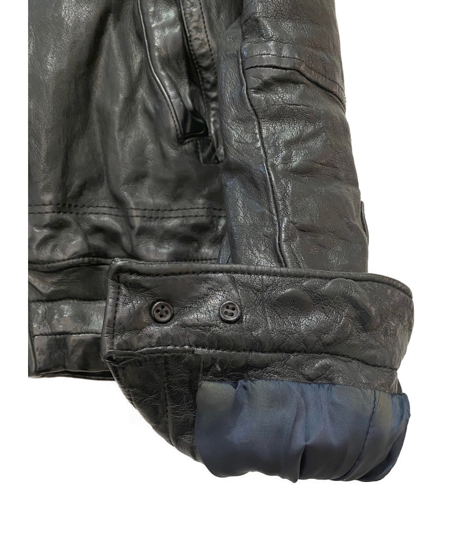 NEIL BARRETT (ニールバレット) シワ加工レザージャケット ブラック サイズ:XS