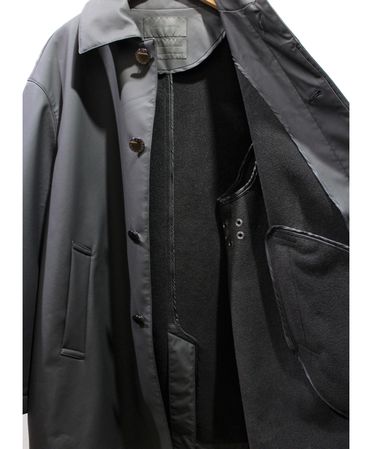 FUMITO GANRYU (フミト ガンリュウ) Trapeze Soutien Collar Coat ブラック サイズ:1