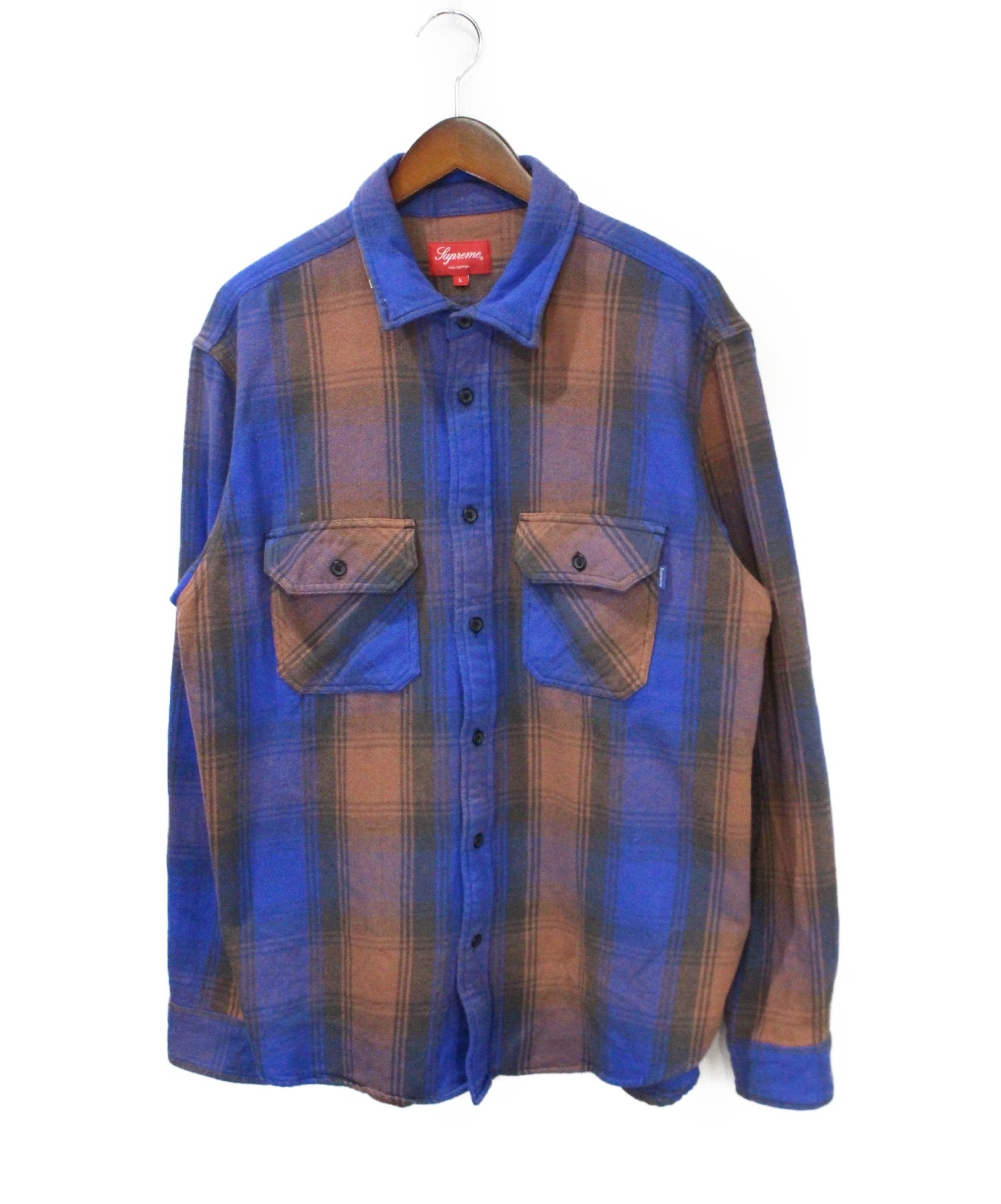Supreme (シュプリーム) Heavyweight Flannel Shirt ブルー×オレンジ サイズ:Ｌ