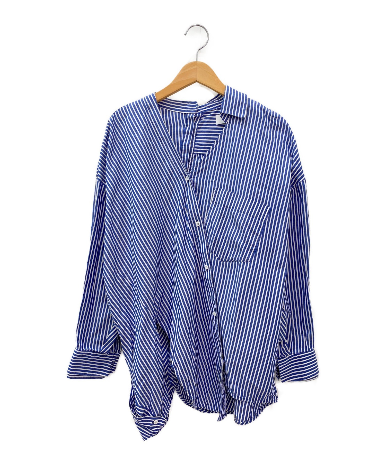 ENFOLD (エンフォルド) ストライプアシンメトリーシャツ ブルー×ホワイト サイズ:38