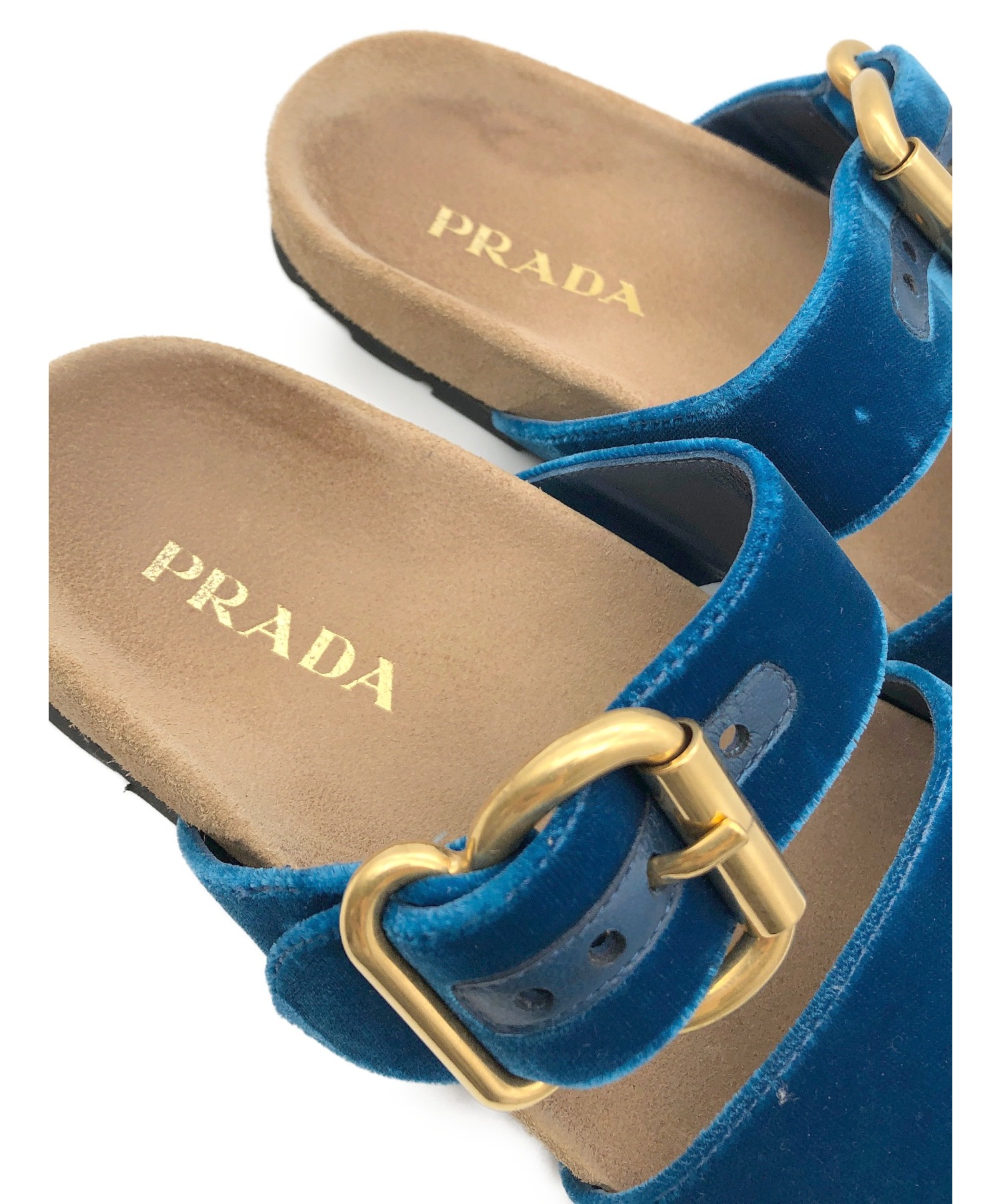 PRADA (プラダ) ベルベットサンダル ブルー サイズ:35