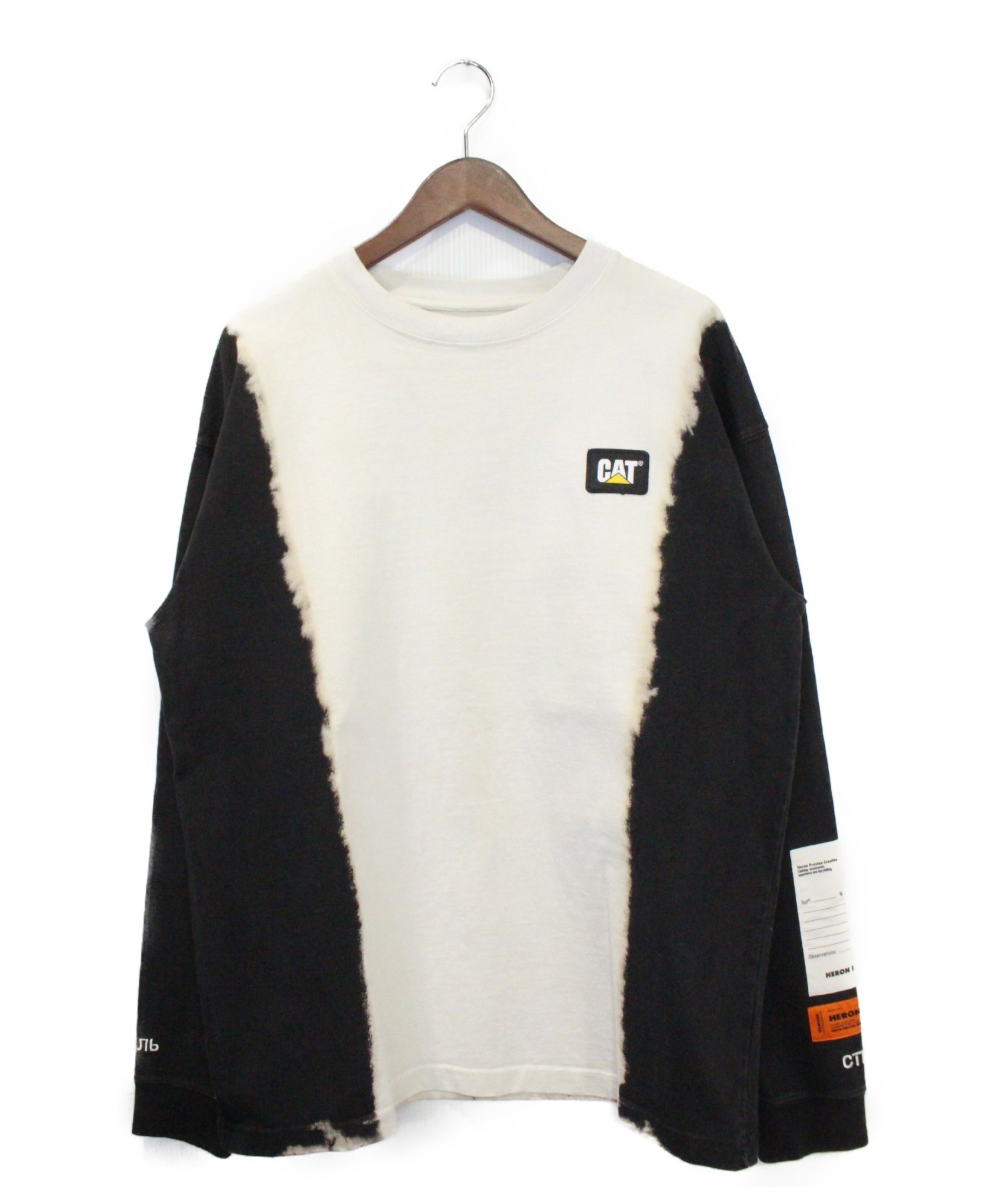 HERON PRESTON (ヘロン プレストン) LS T-SHIRT REG CAT ホワイト×ブラック サイズ:S 未使用品