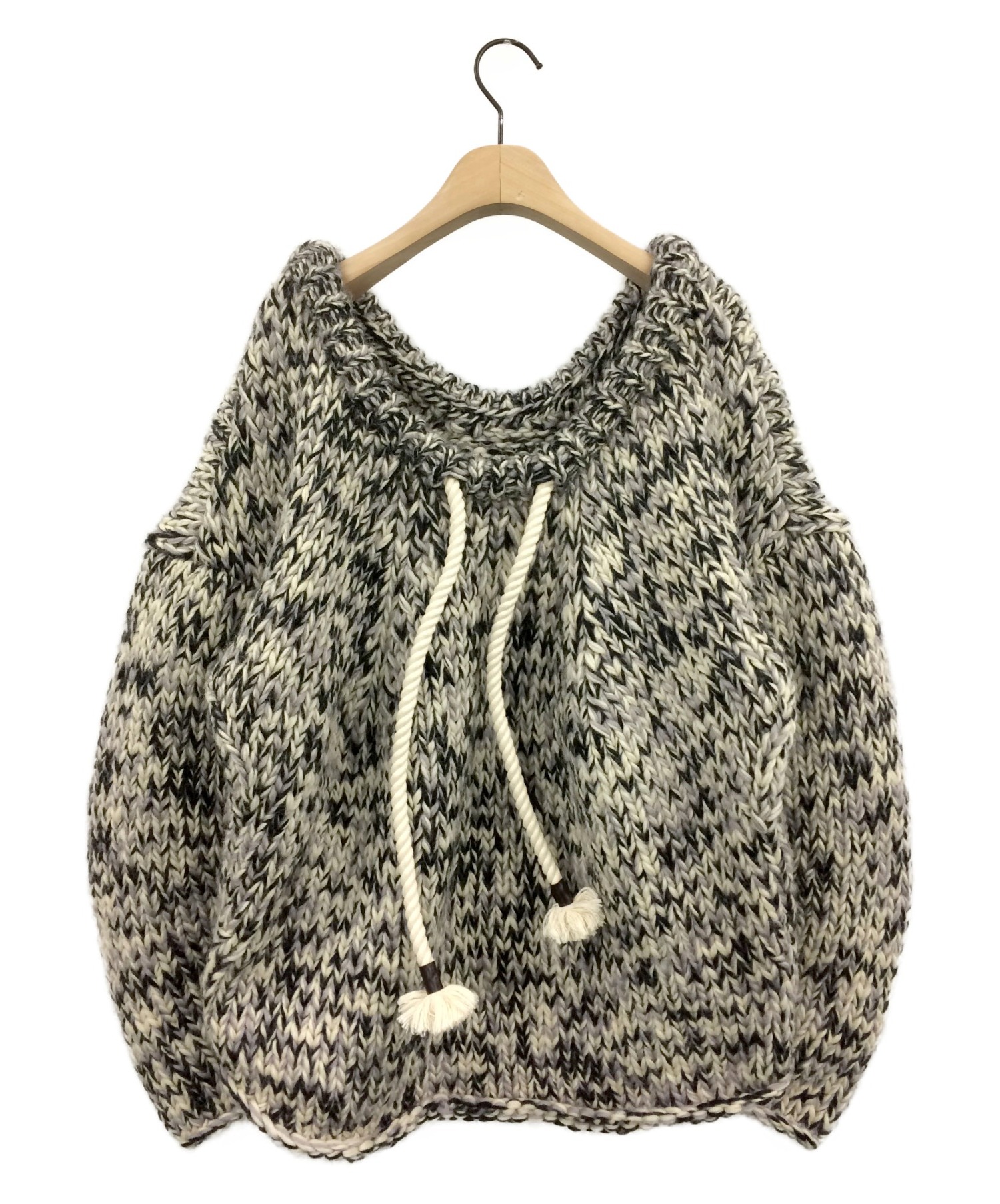 中古・古着通販】hakuji (ハクジ) Hand knit P.O ブラック×アイボリー