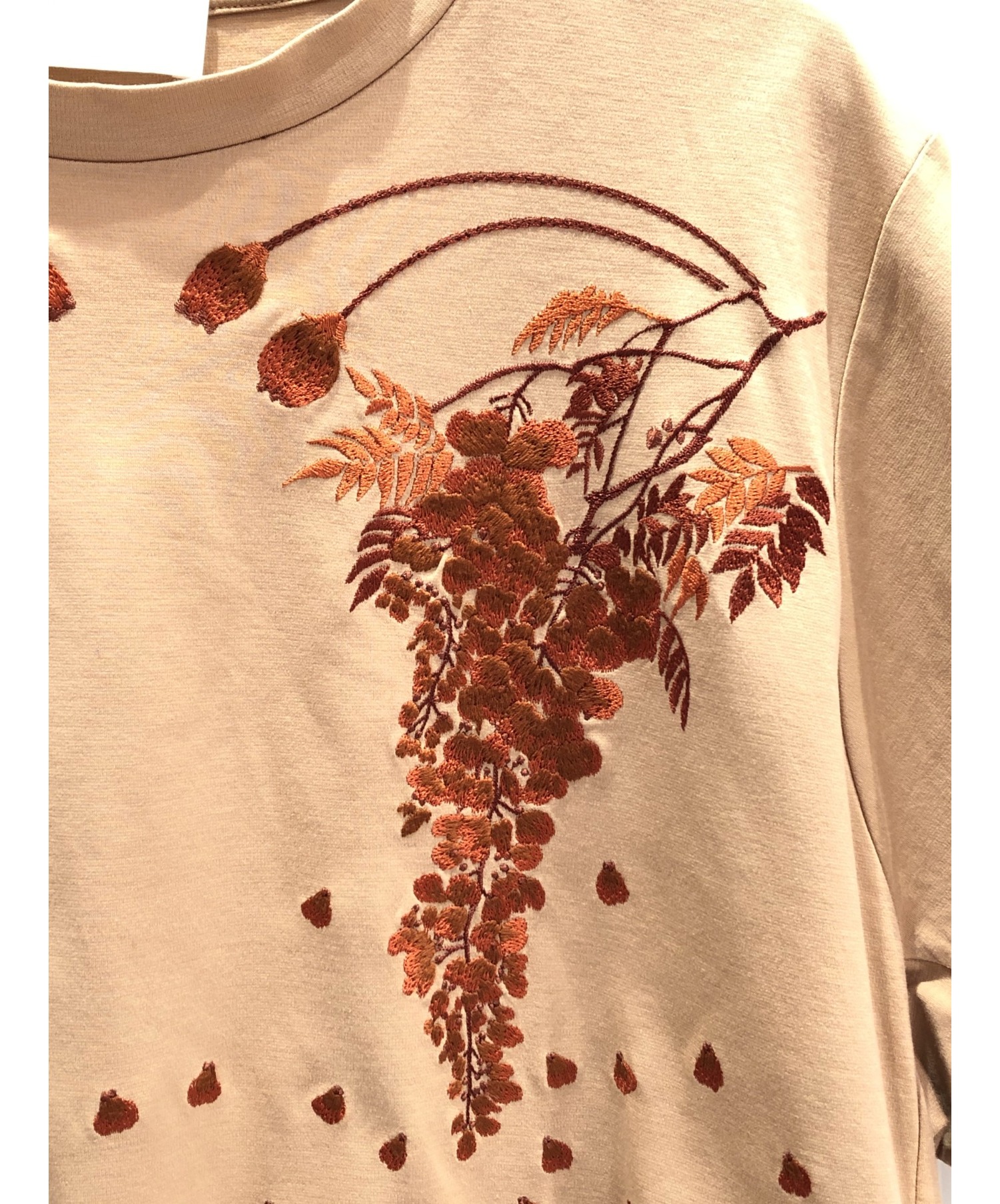 Mame Kurogouchi (マメ クロゴウチ) 刺繍ワイドシルエットTシャツ ベージュ サイズ:1