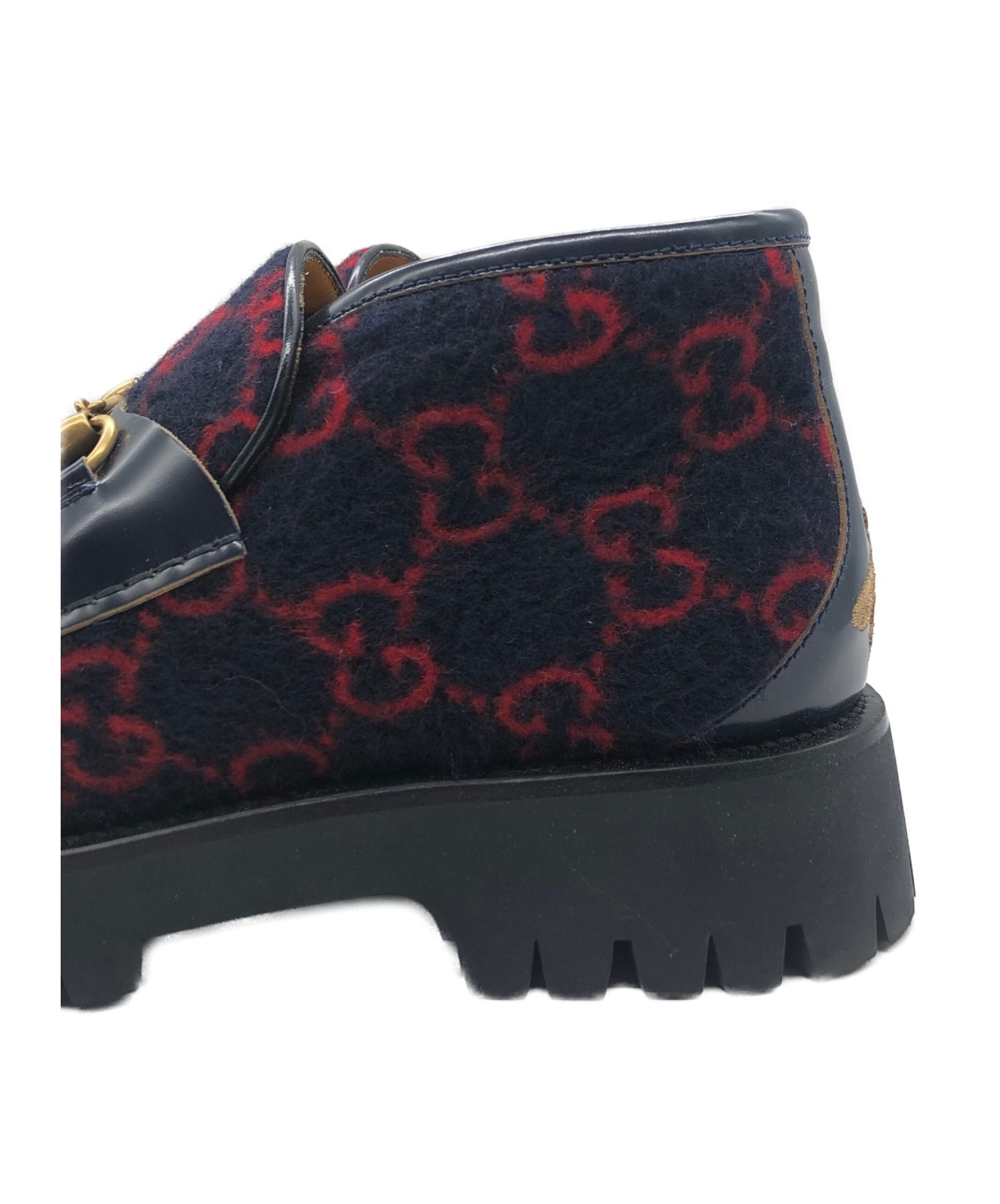 GUCCI (グッチ) GGフェルトタンクソールチャッカブーツ ネイビー×レッド サイズ:9 1/2 598315