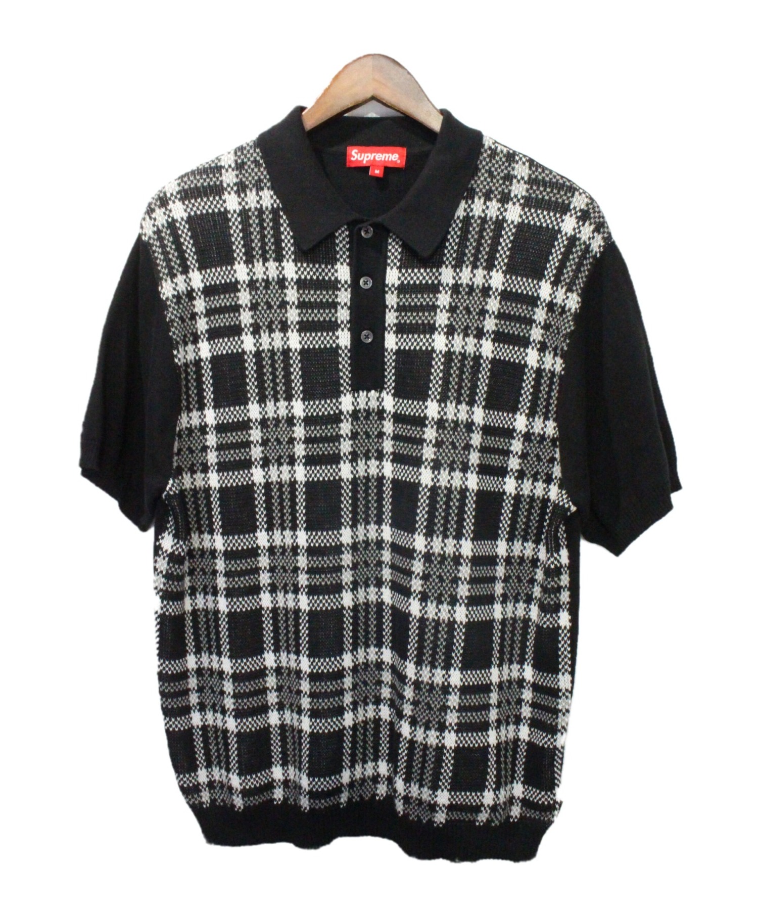 SUPREME (シュプリーム) Plaid Knit Polo ブラック×ホワイト サイズ:M