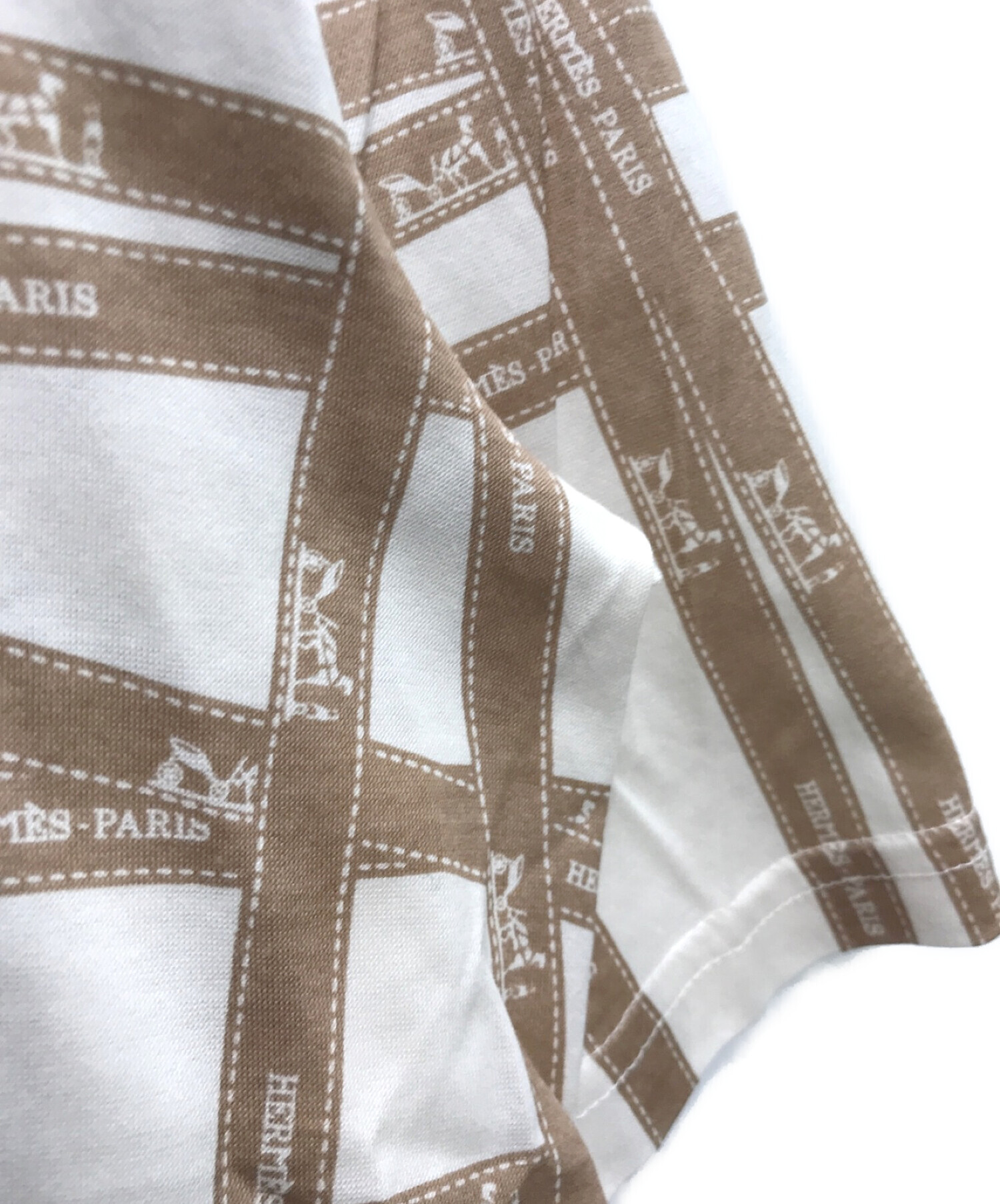 HERMES (エルメス) ボルデュック リボンプリントTシャツ ベージュ サイズ:LA