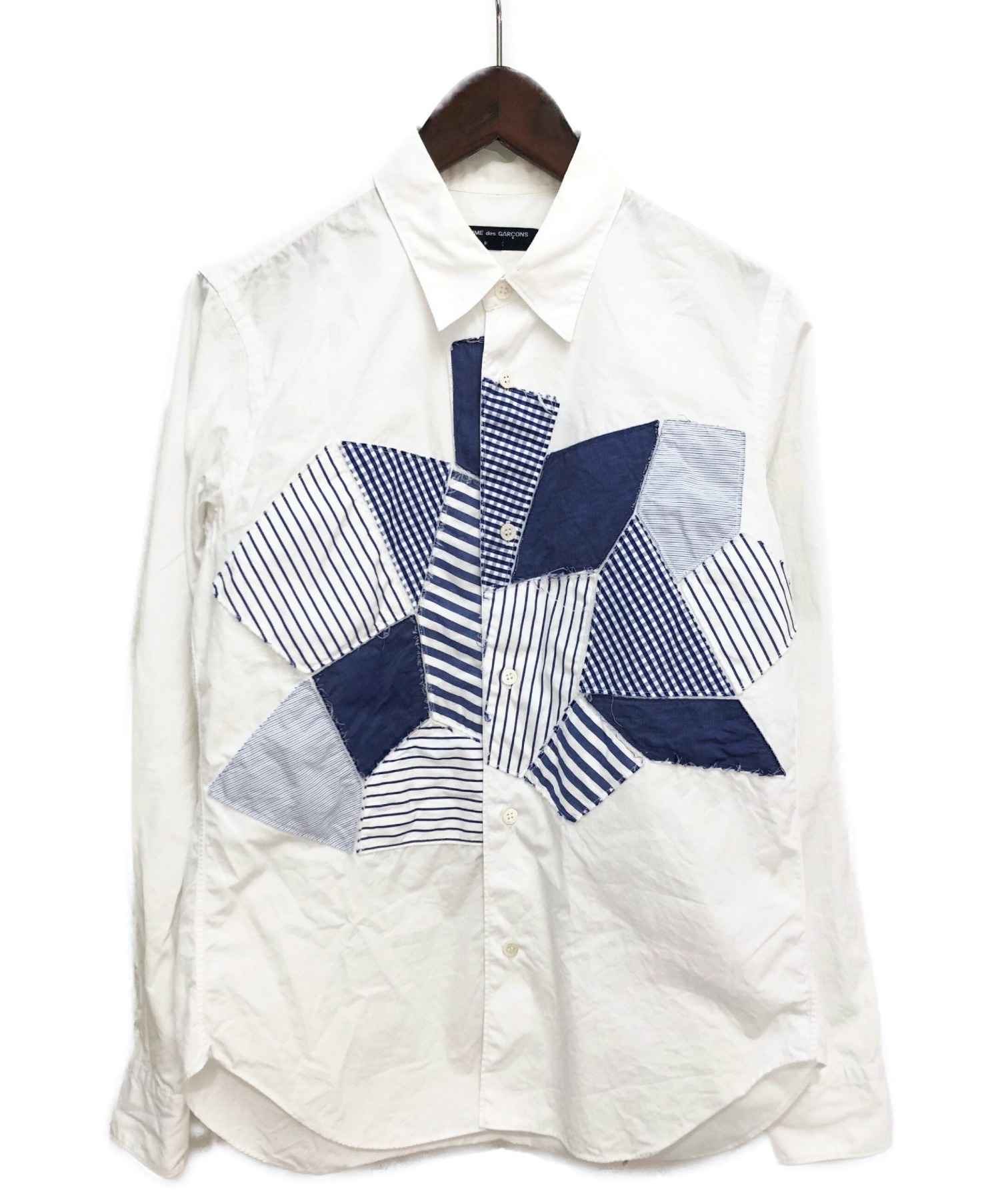 COMME des GARCONS HOMME (コムデギャルソン オム) パッチワークシャツ ホワイト×ブルー サイズ:XS