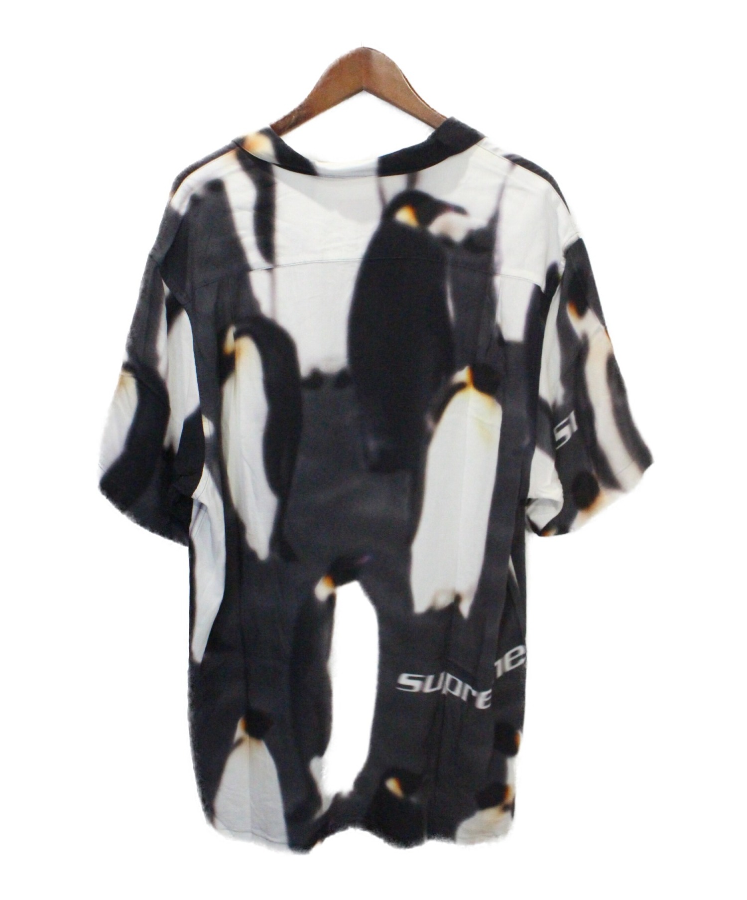 SUPREME (シュプリーム) Penguins Rayon S/S Shirt ブラック×ホワイト サイズ:XL