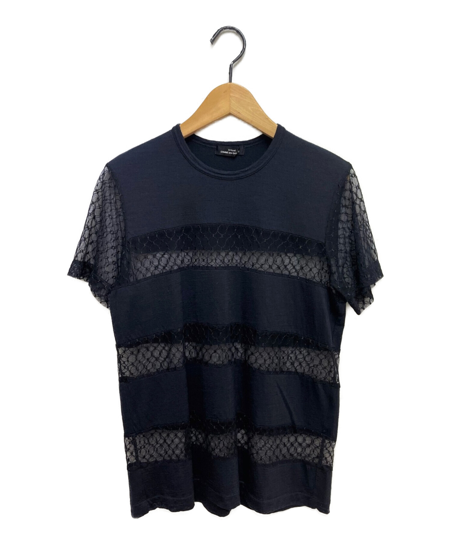 tricot COMME des GARCONS (トリココムデギャルソン) レース切替ウールTシャツ ネイビー サイズ:-