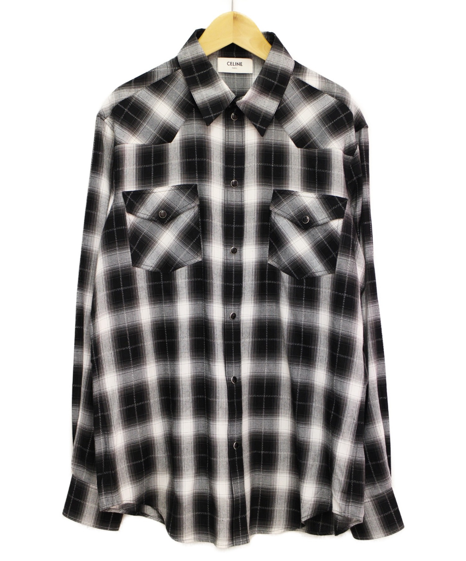 CELINE (セリーヌ) 20SS クラシックフィットチェックシャツ ブラック×ホワイト サイズ:L