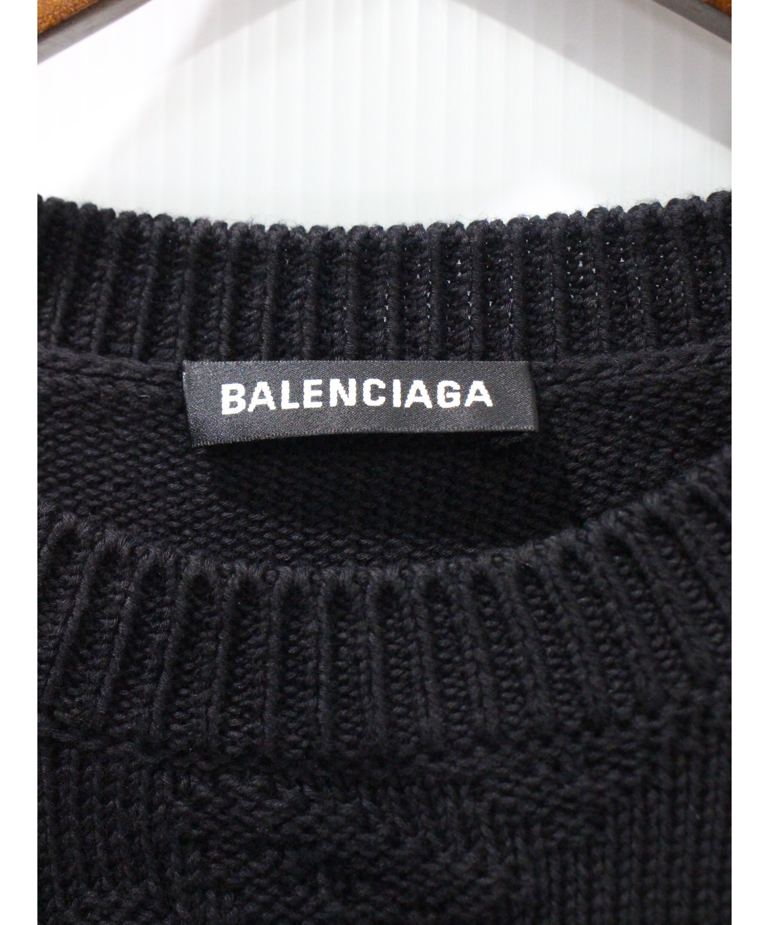 BALENCIAGA (バレンシアガ) ジャガードロゴクルーネックニット ブラック サイズ:M