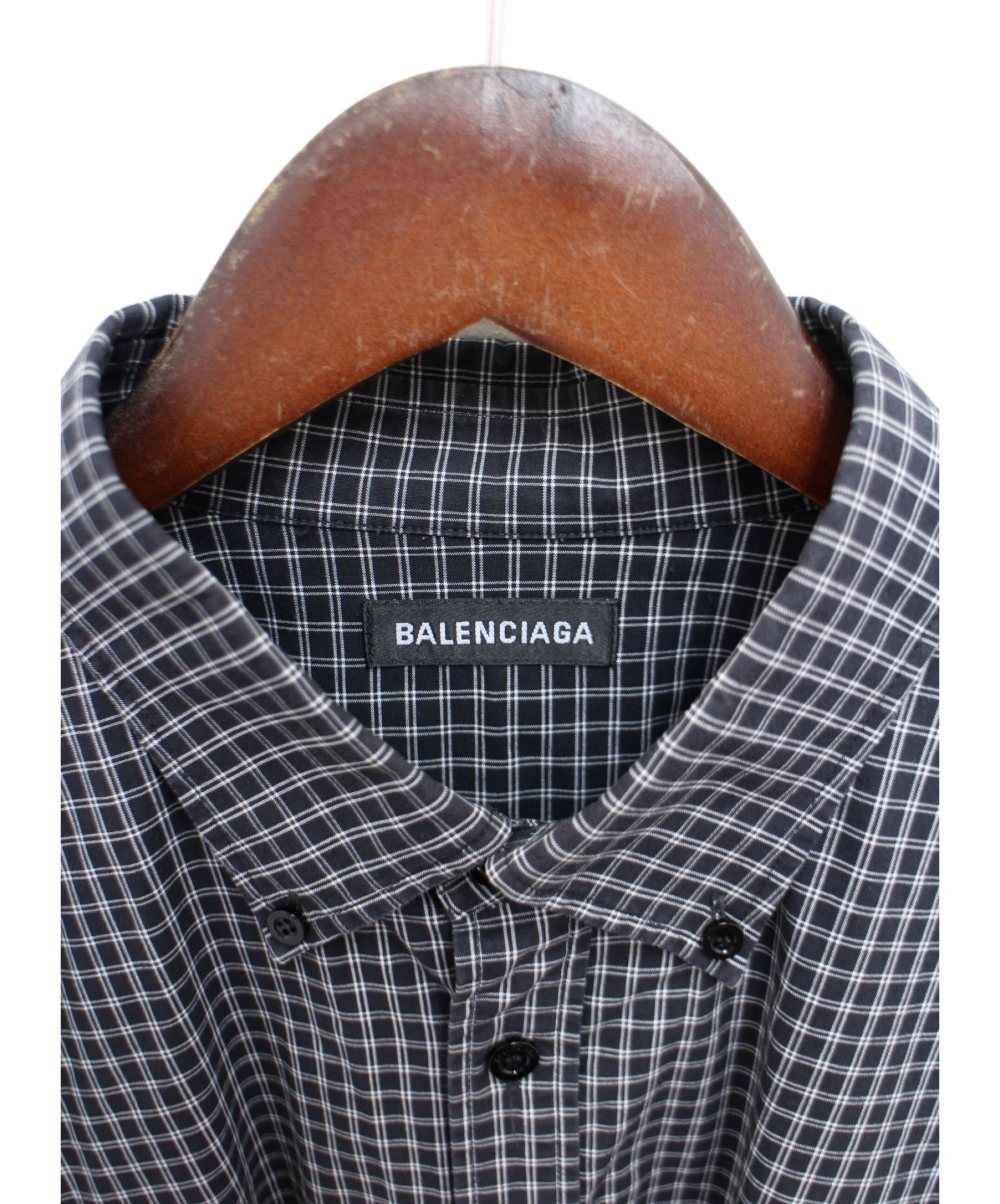 BALENCIAGA (バレンシアガ) バックロゴチェックシャツ ブラック サイズ:39