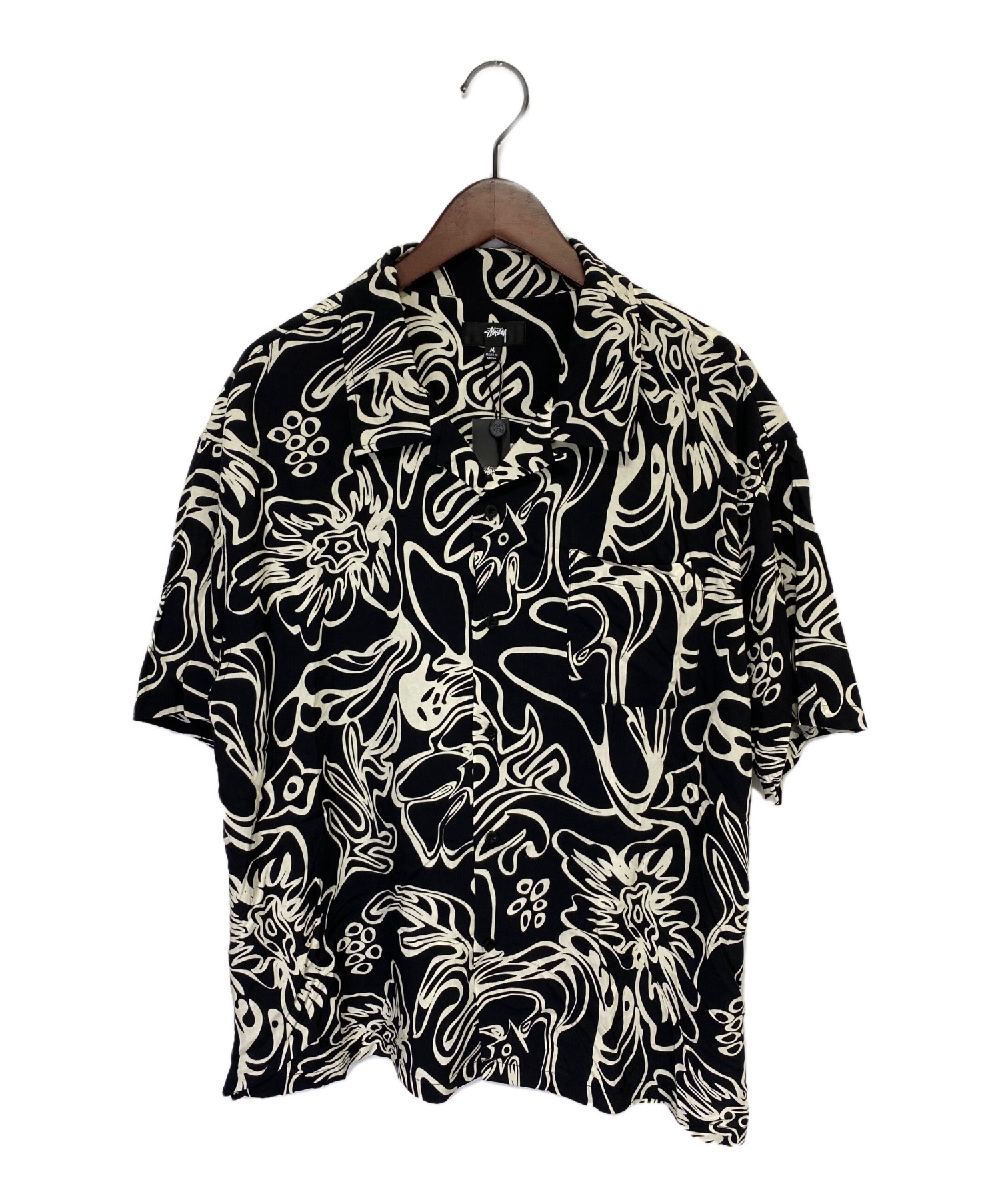 stussy (ステューシー) 21SS WAVY HAWAIIAN LS SHIRT ブラック×ホワイト サイズ:Ｍ 未使用品