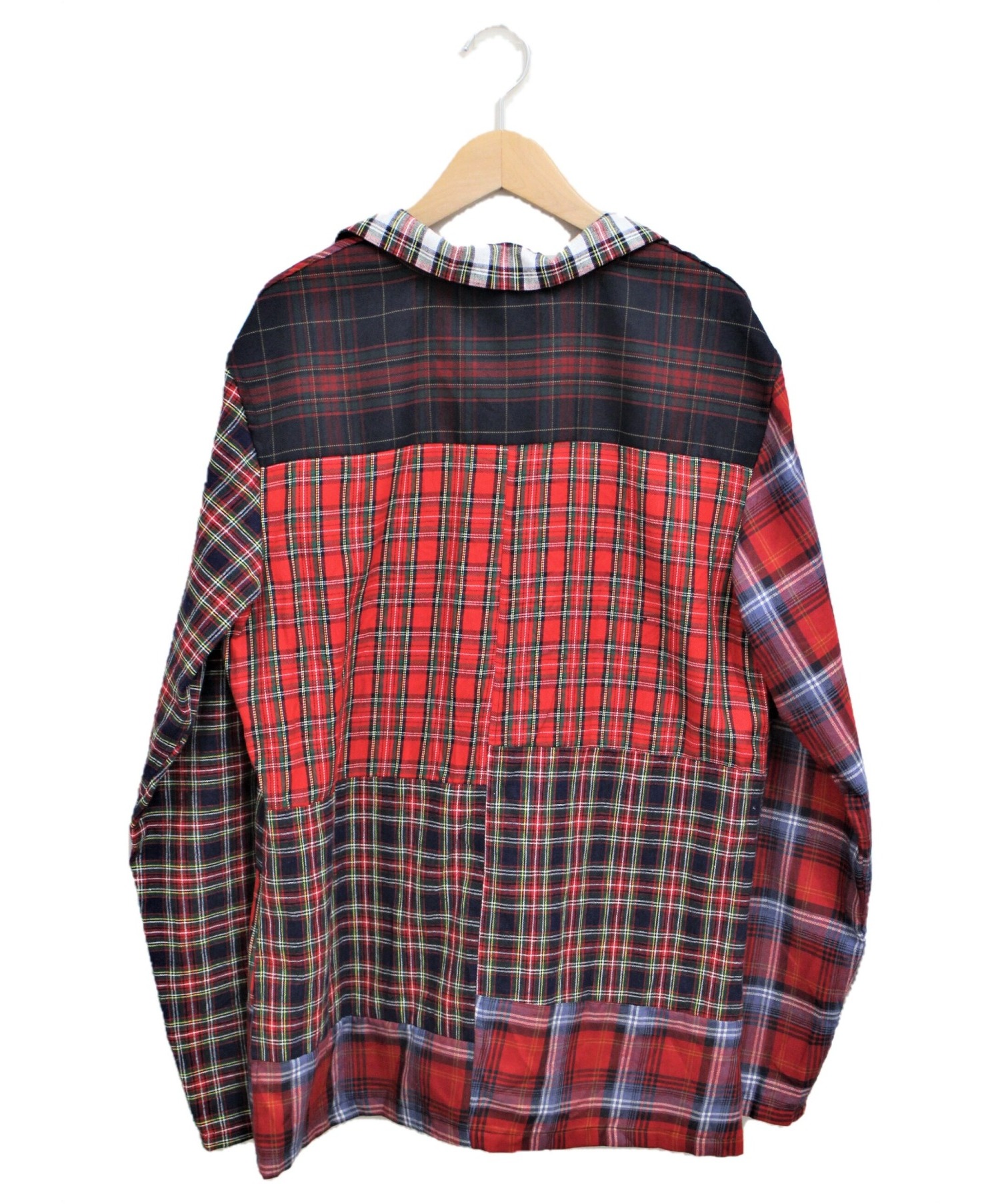 COMME des GARCONS HOMME (コムデギャルソン オム) パッチワークシャツジャケット レッド サイズ:XS