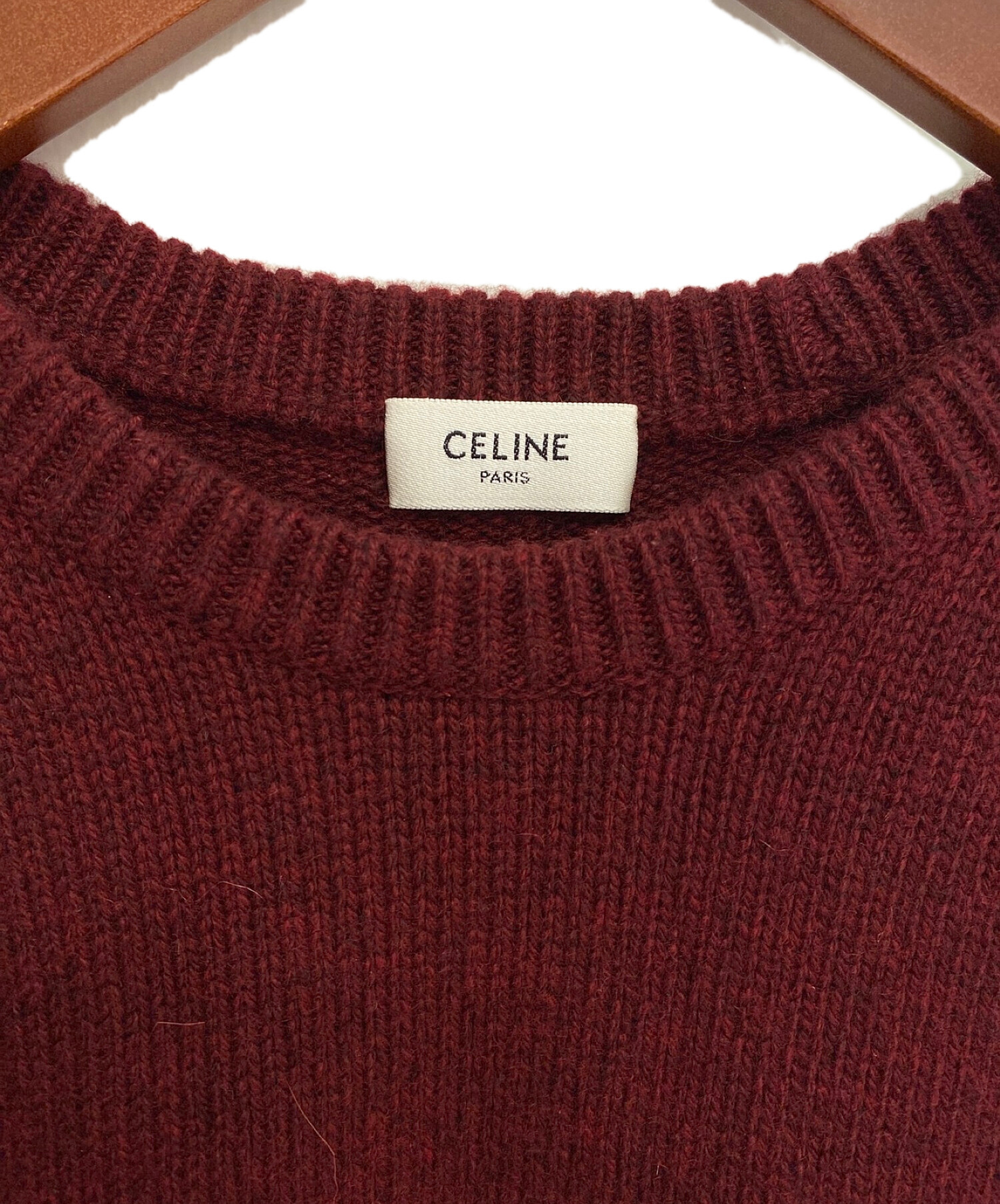 CELINE (セリーヌ) クルーネックセーター/シームレスカシミア レッド サイズ:M