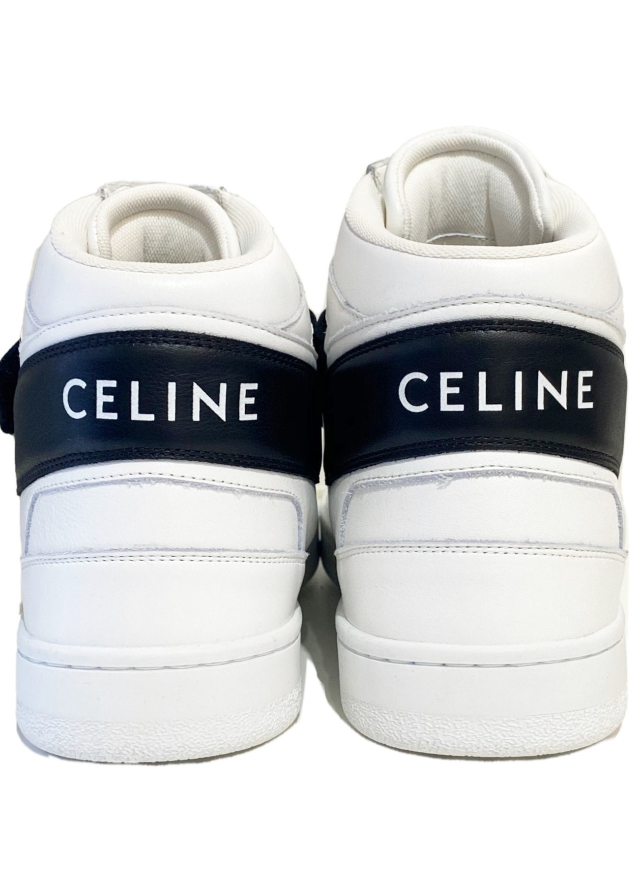 CELINE (セリーヌ) CT-03 ベルクロストラップ付き ハイスニーカー ホワイト×ブラック サイズ:42