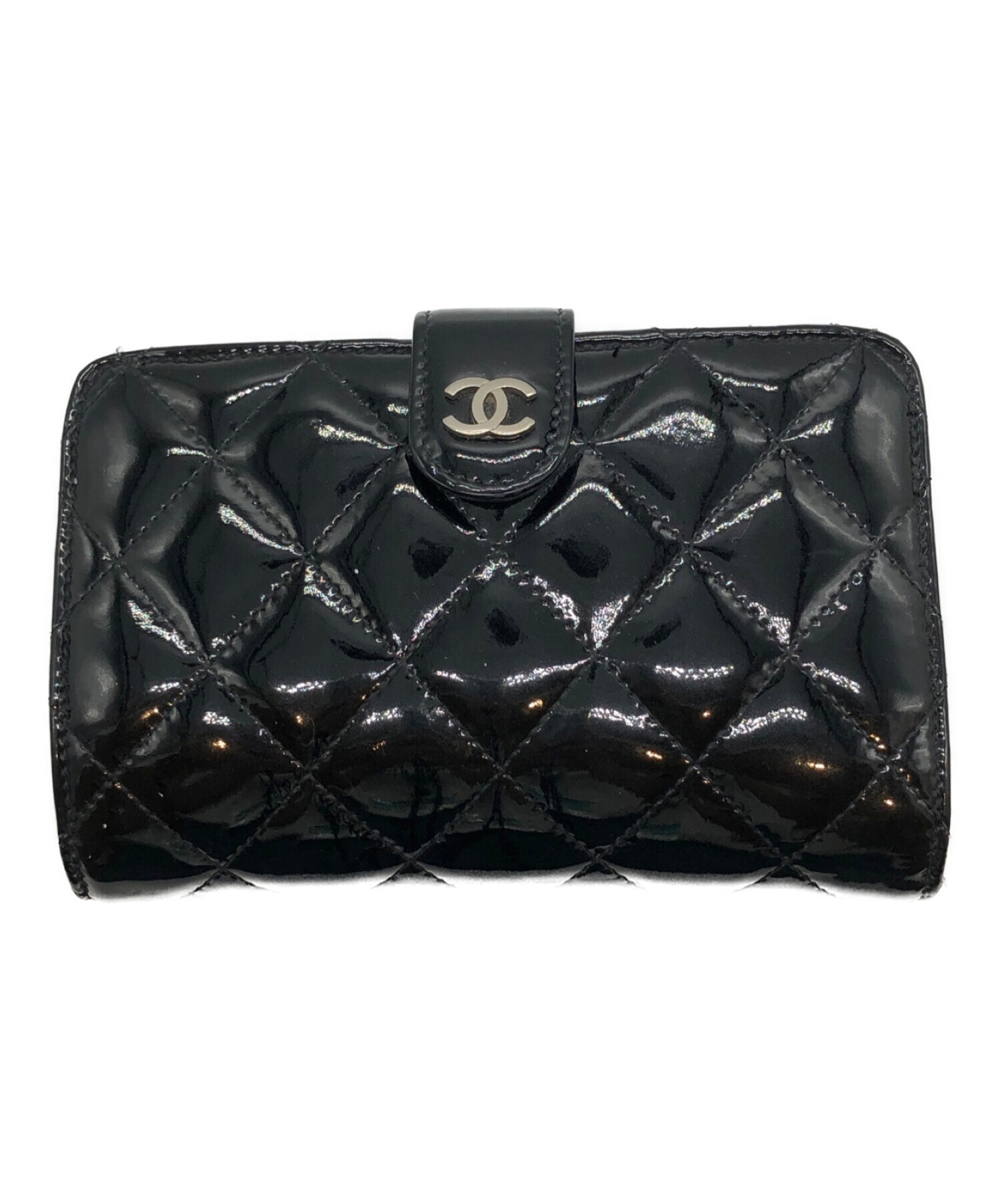 中古・古着通販】CHANEL (シャネル) エナメル2つ折り財布 ブラック